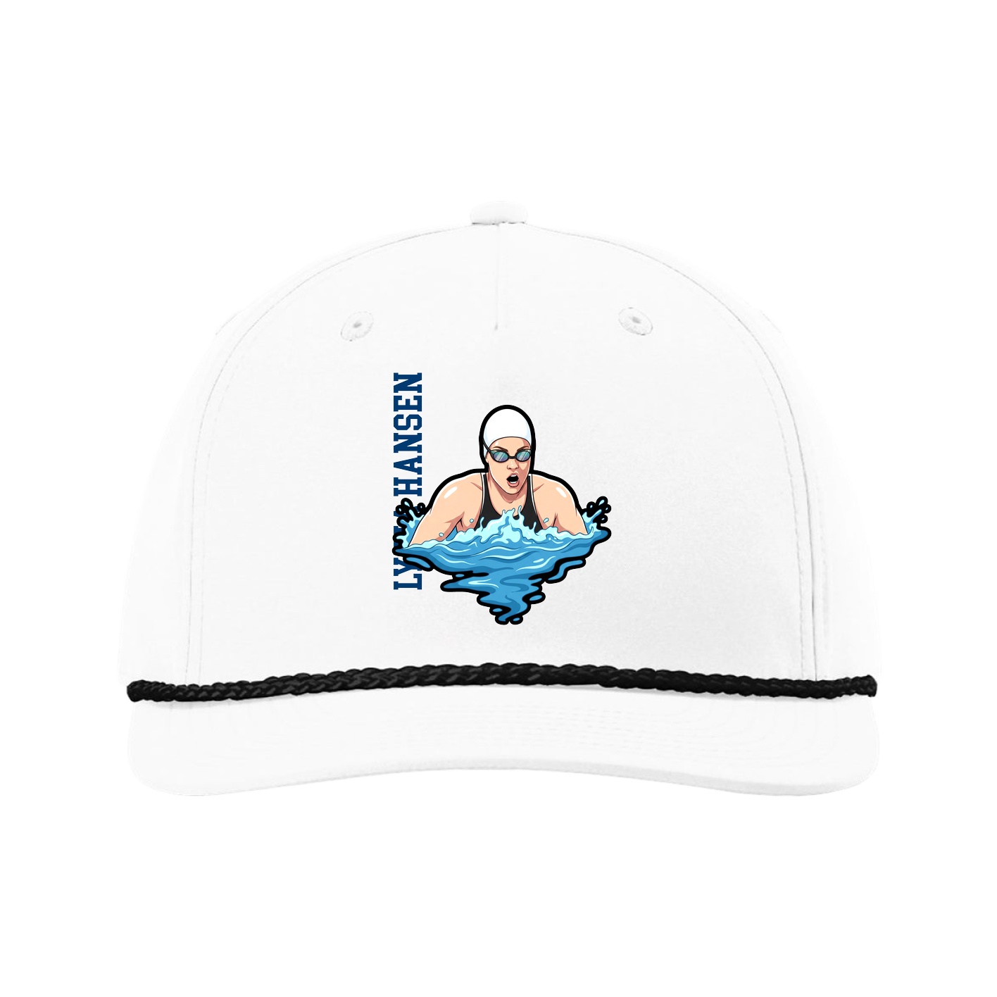 Five-Panel Classic Rope Cap — Name Vertical in White