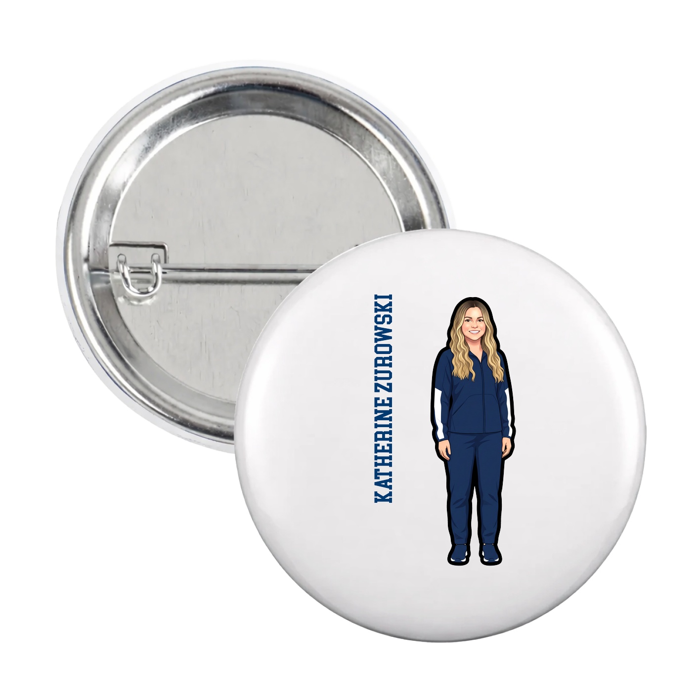 Game Day Button — Name Vertical in White