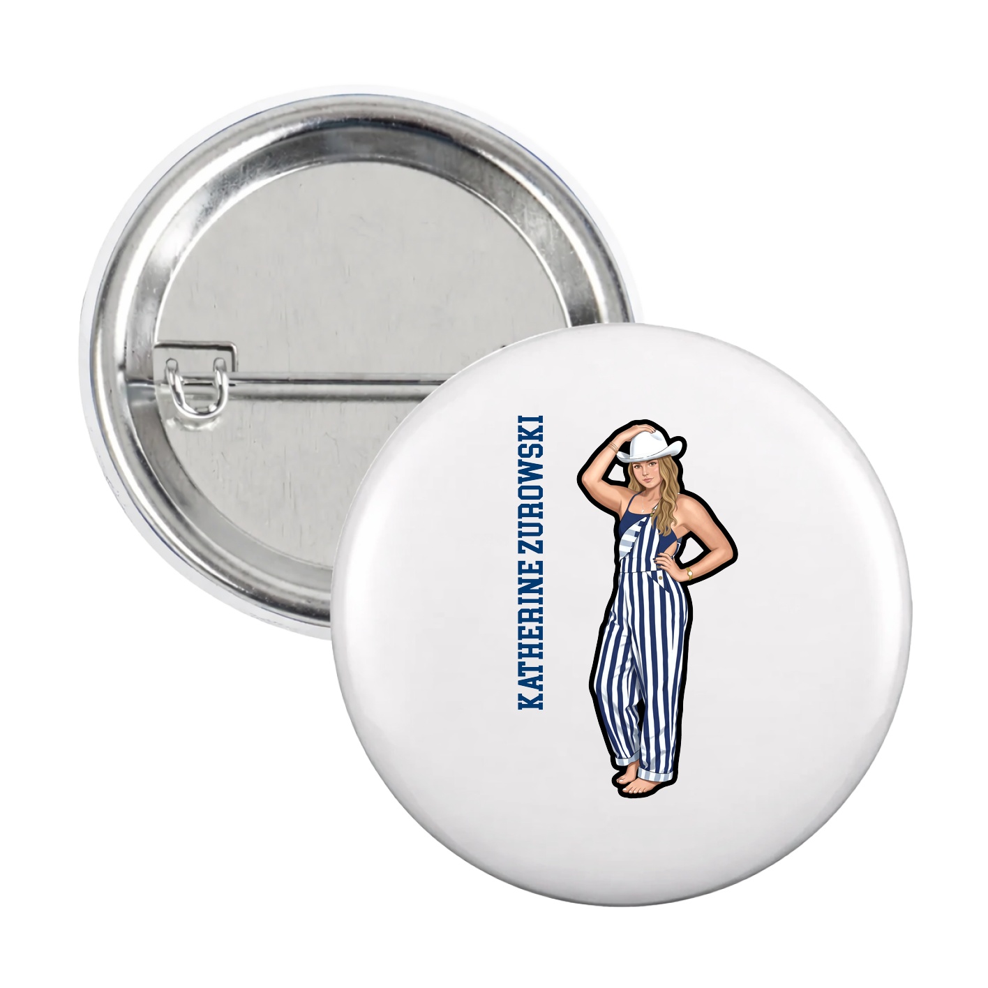 Game Day Button — Name Vertical in White