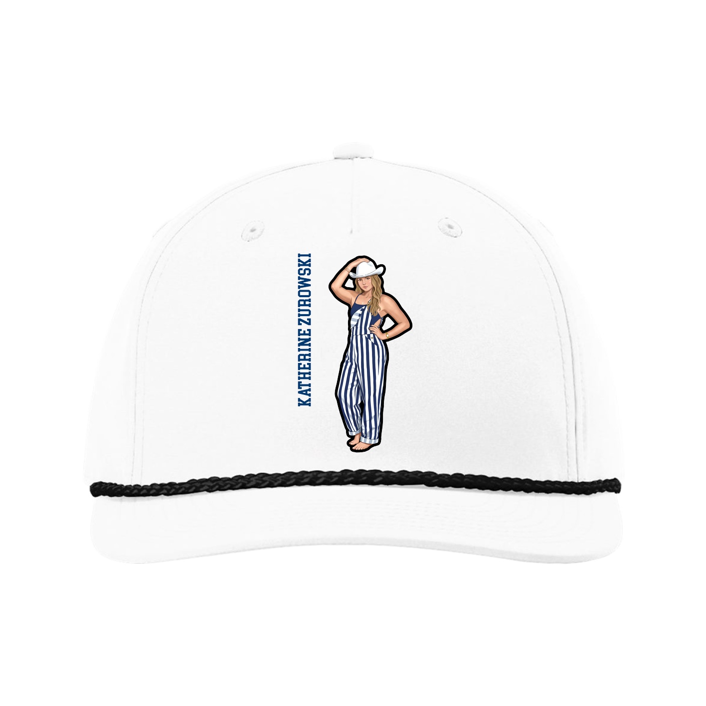 Five-Panel Classic Rope Cap — Name Vertical in White