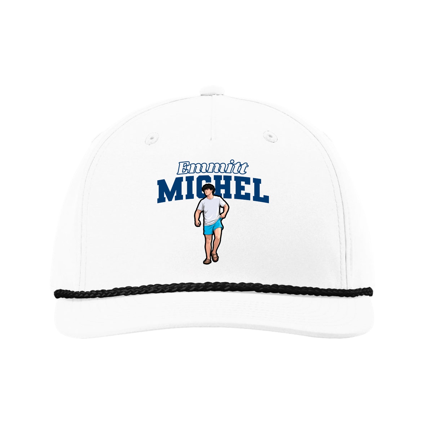 Five-Panel Classic Rope Cap — Name Arch in White