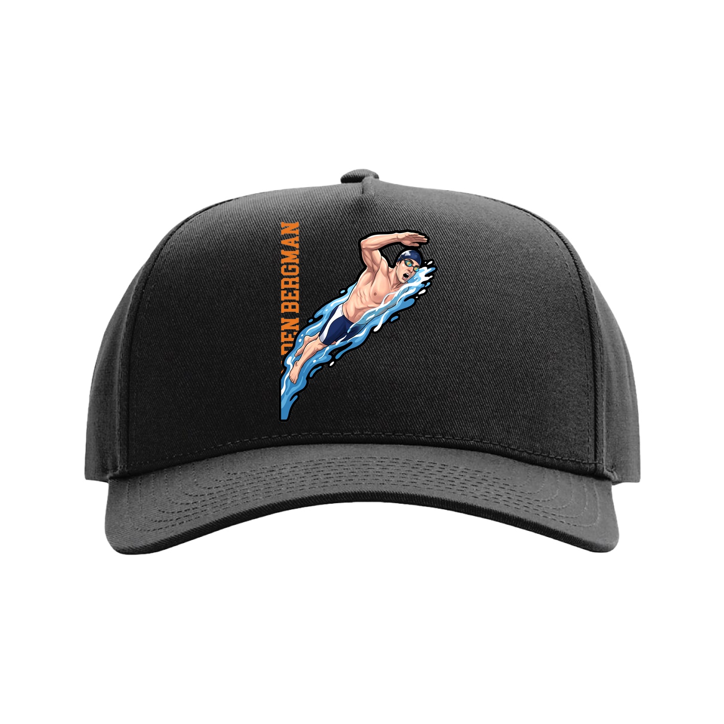 Full Fabric Five-Panel Champ Cap — Name Vertical in Black