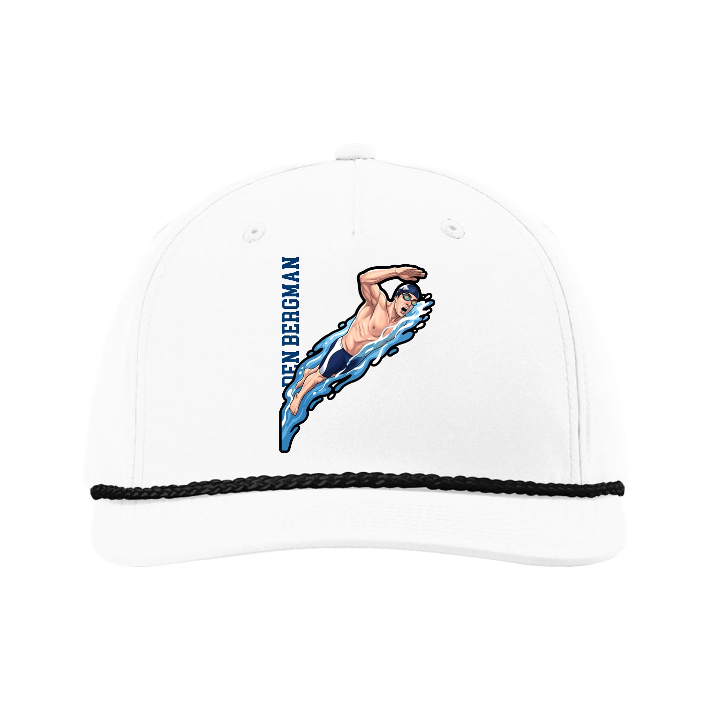 Five-Panel Classic Rope Cap — Name Vertical in White