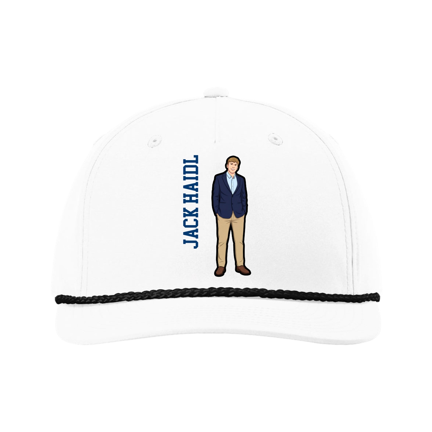 Five-Panel Classic Rope Cap — Name Vertical in White