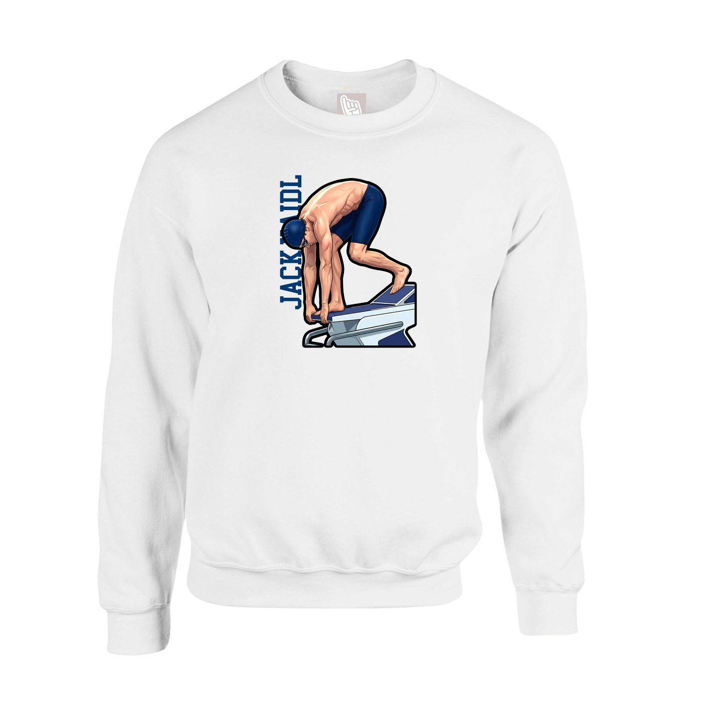 Fleece Crew — Name Vertical in White