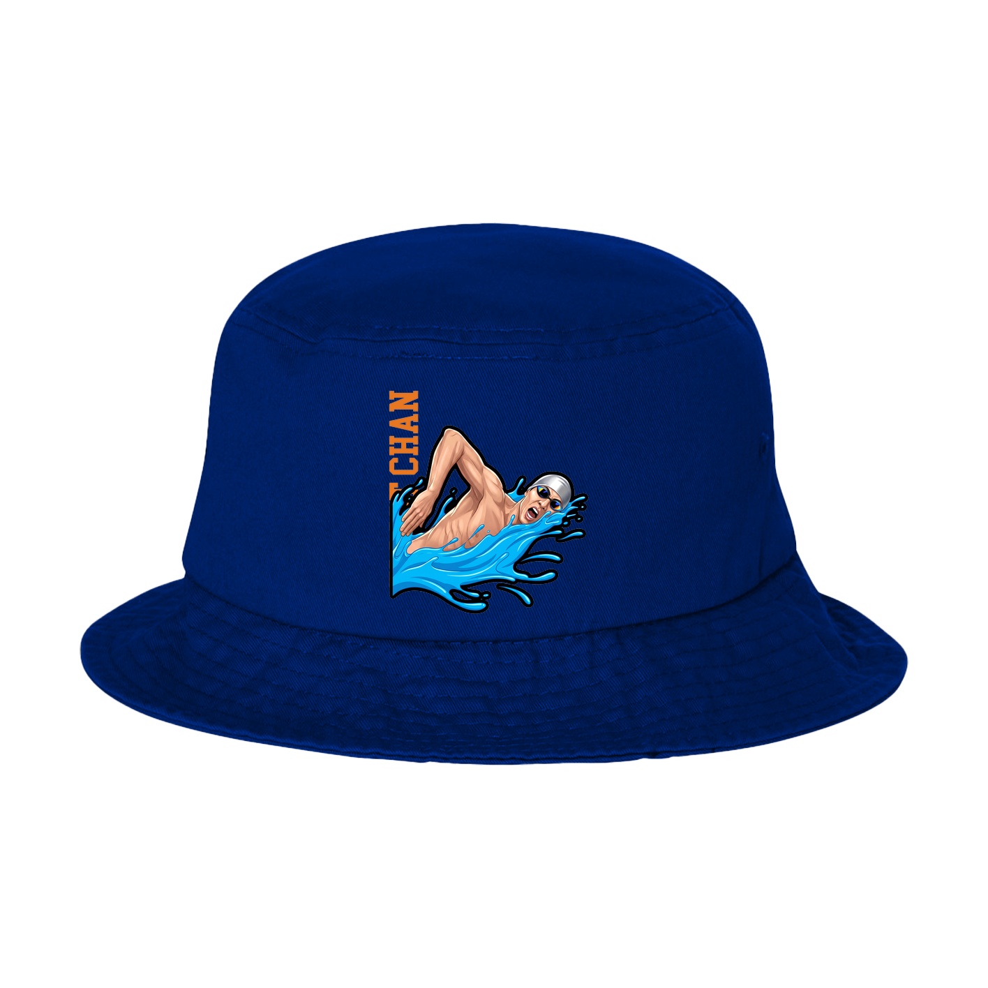 Bucket Cap — Name Vertical in Royal Blue