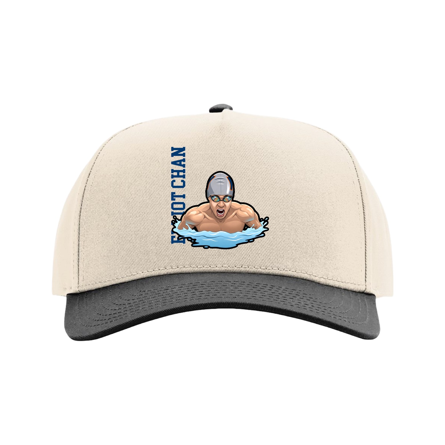 Full Fabric Five-Panel Champ Cap — Name Vertical in Cream/Black