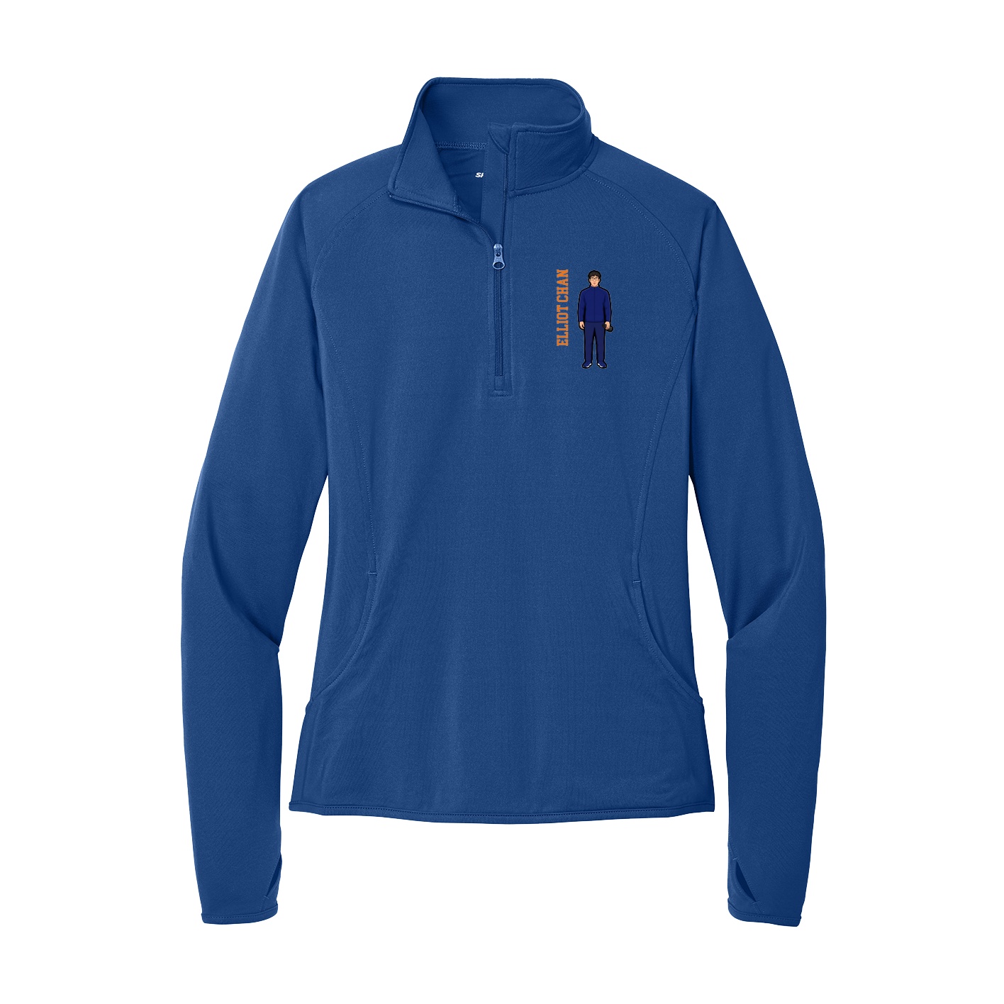 Women's Q-Zip Pullover — Name Vertical in Royal