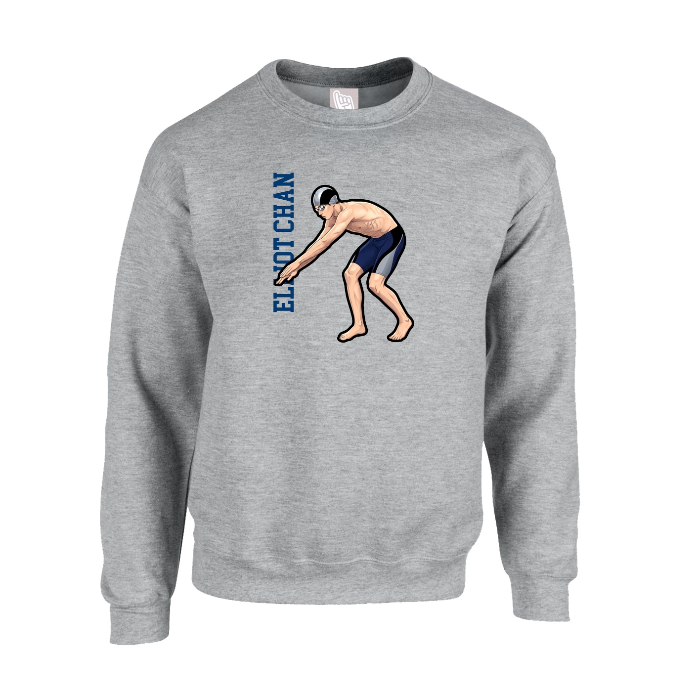 Fleece Crew — Name Vertical in Grey