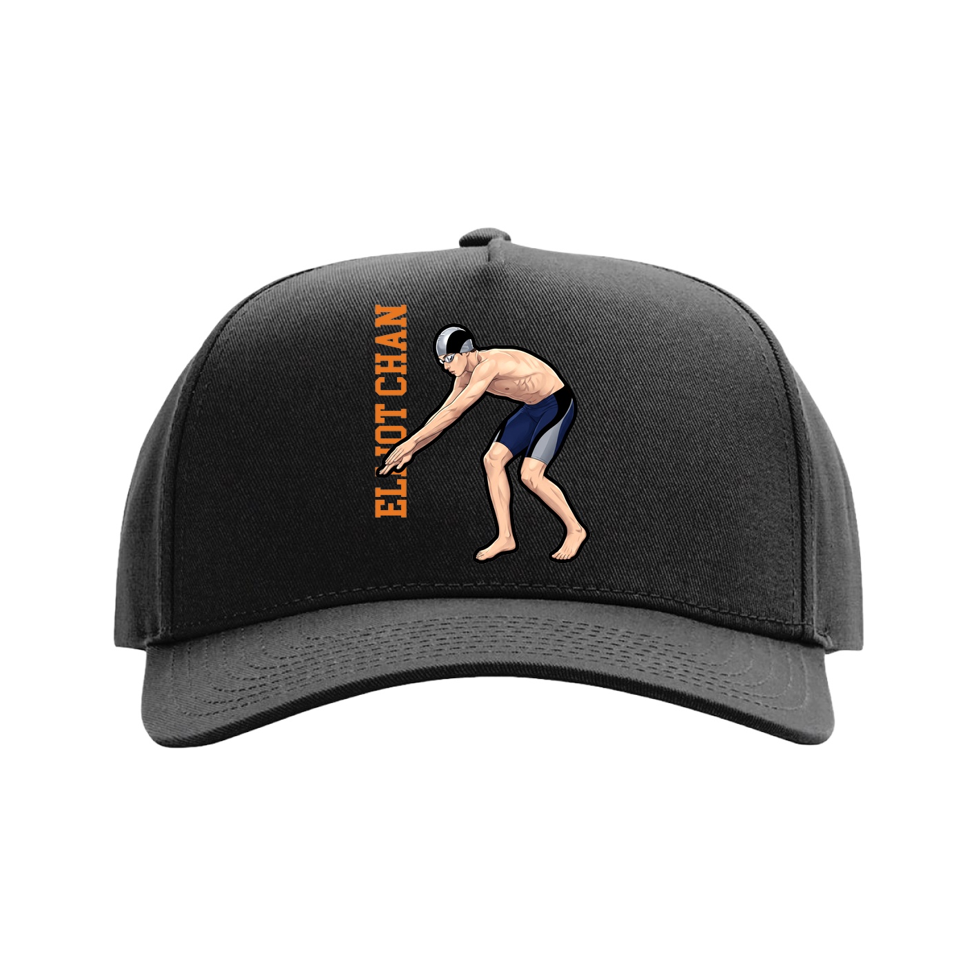 Full Fabric Five-Panel Champ Cap — Name Vertical in Black
