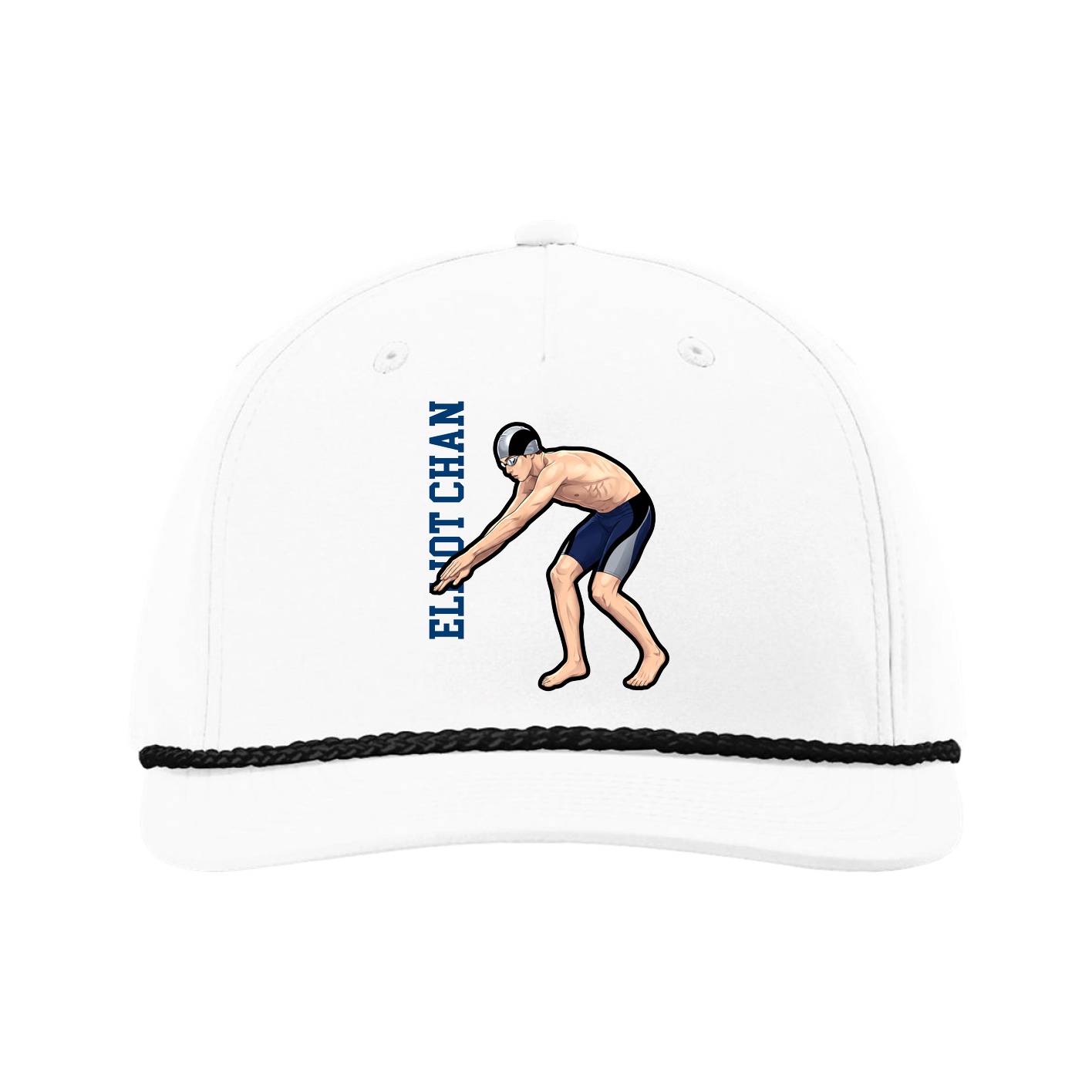 Five-Panel Classic Rope Cap — Name Vertical in White