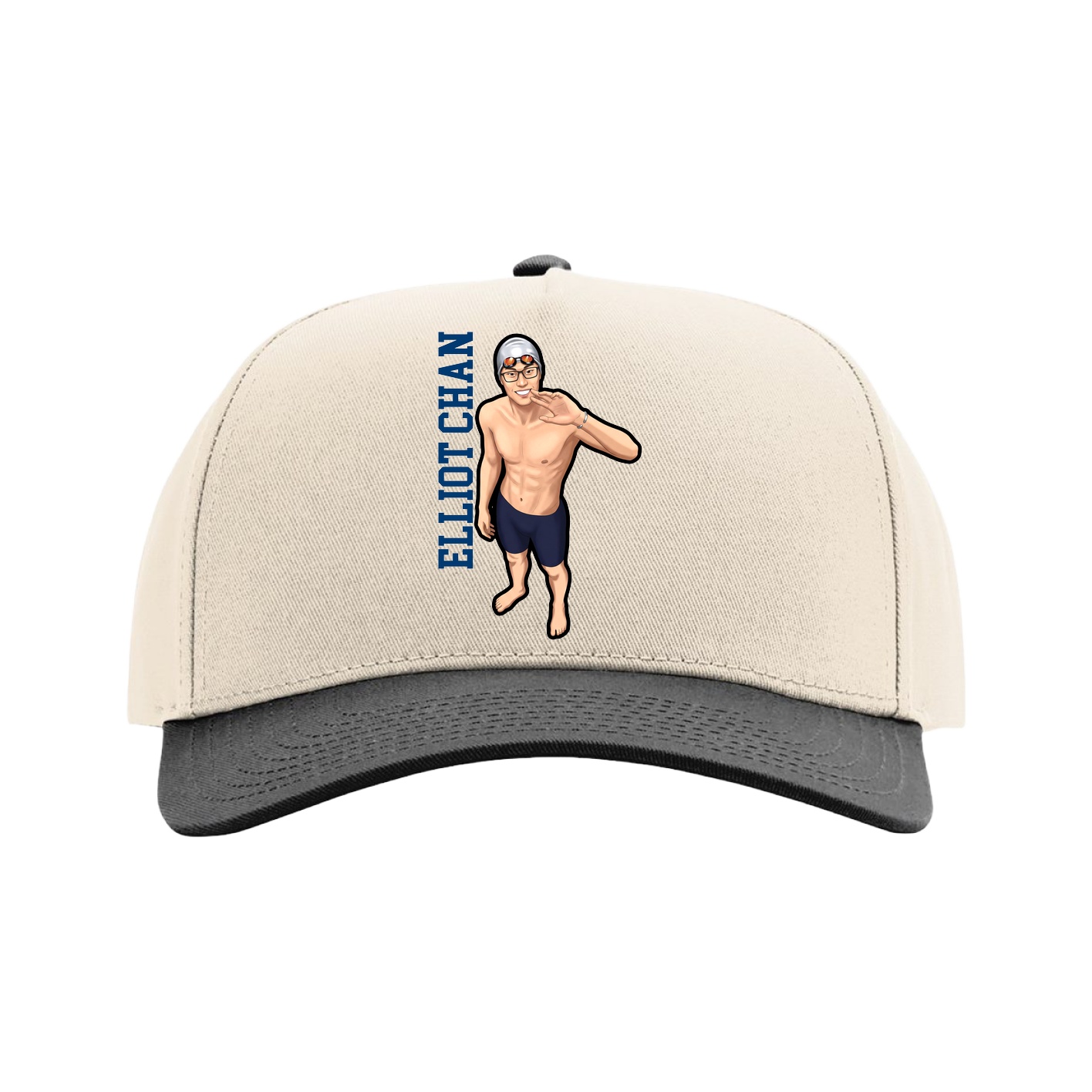 Full Fabric Five-Panel Champ Cap — Name Vertical in Cream/Black