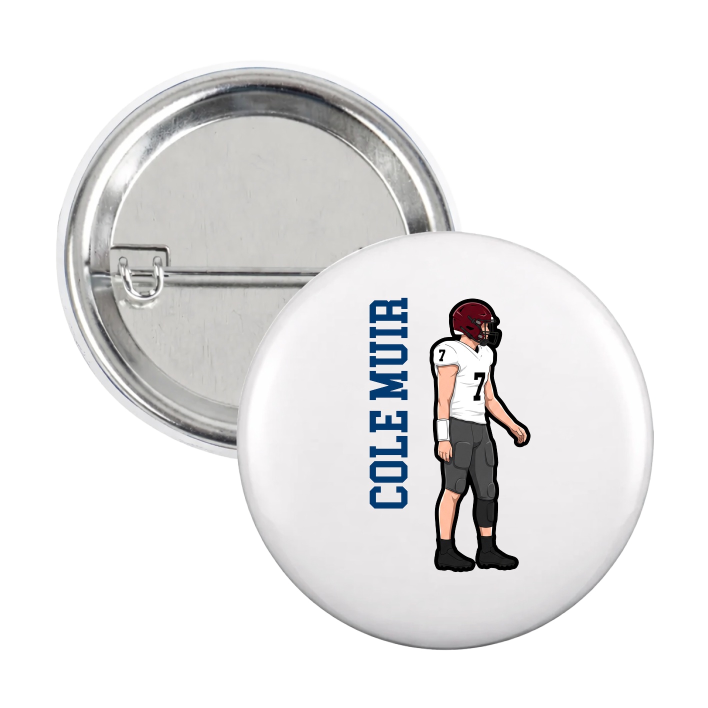 Game Day Button — Name Vertical in White