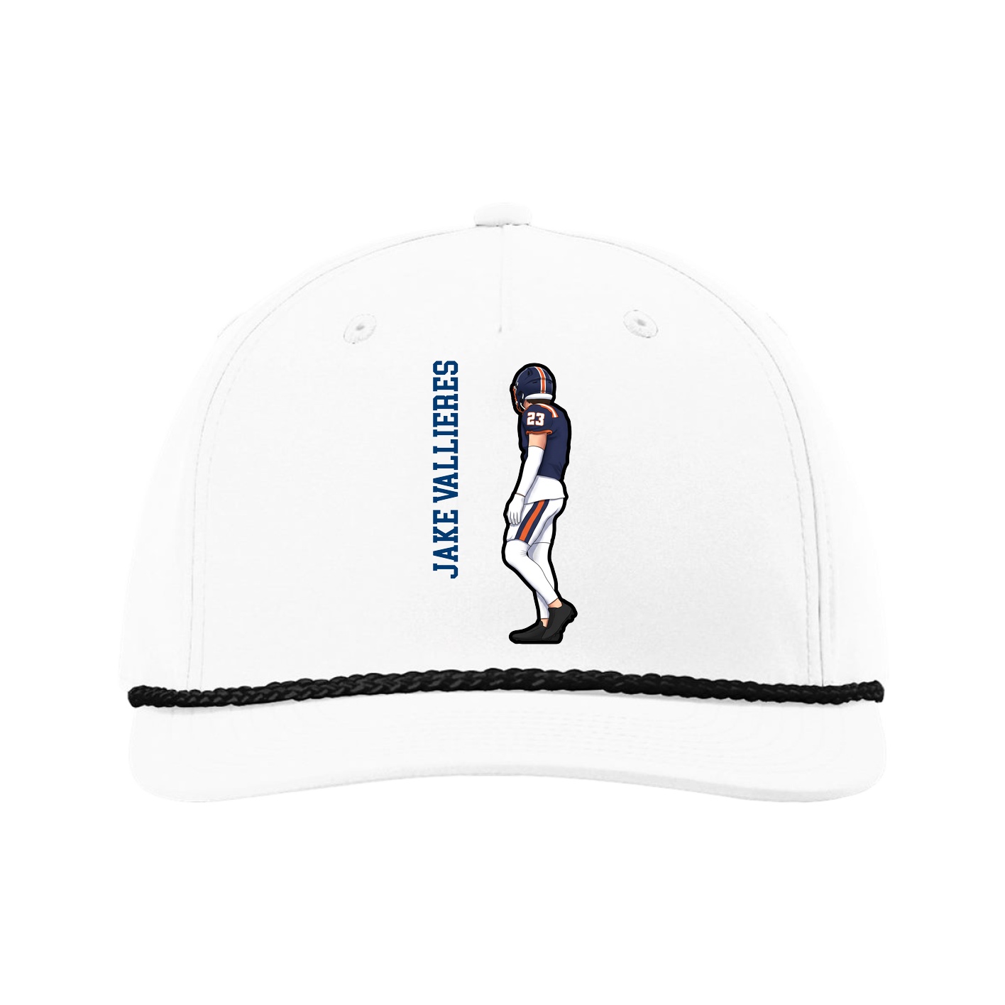 Five-Panel Classic Rope Cap — Name Vertical in White