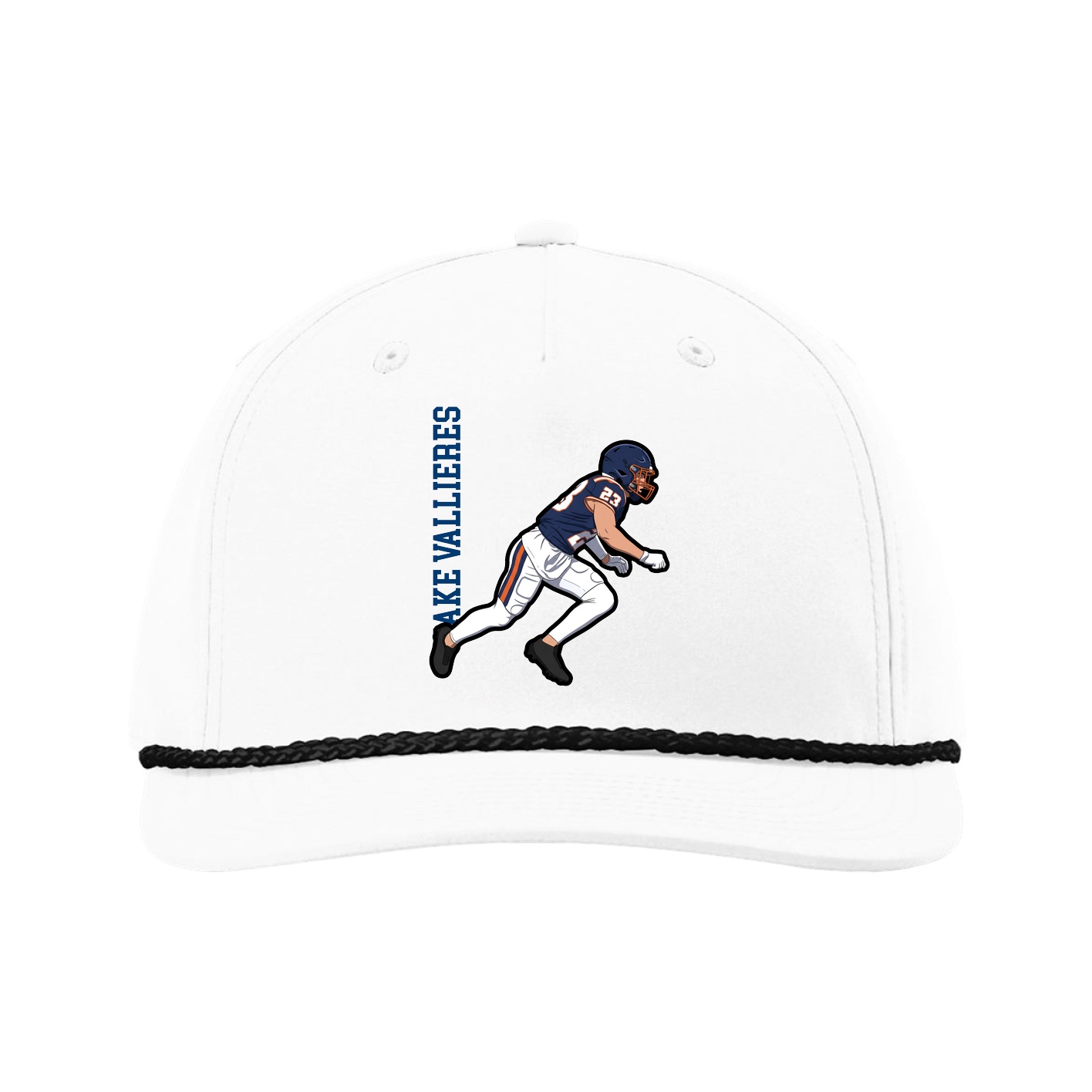 Five-Panel Classic Rope Cap — Name Vertical in White