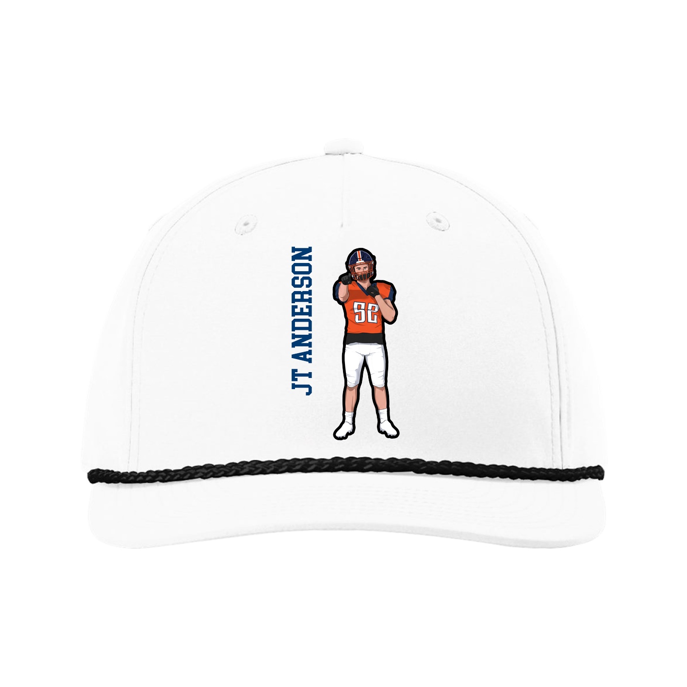 Five-Panel Classic Rope Cap — Name Vertical in White