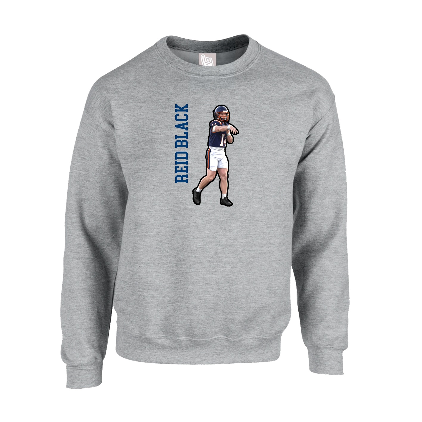 Fleece Crew — Name Vertical in Grey