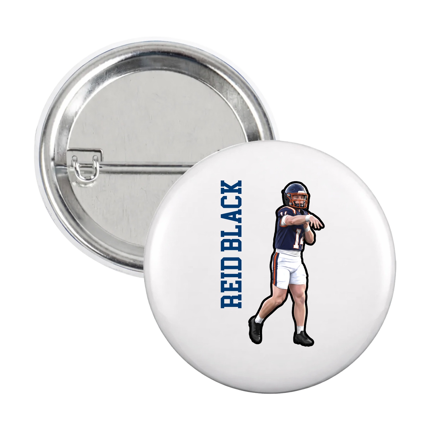Game Day Button — Name Vertical in White