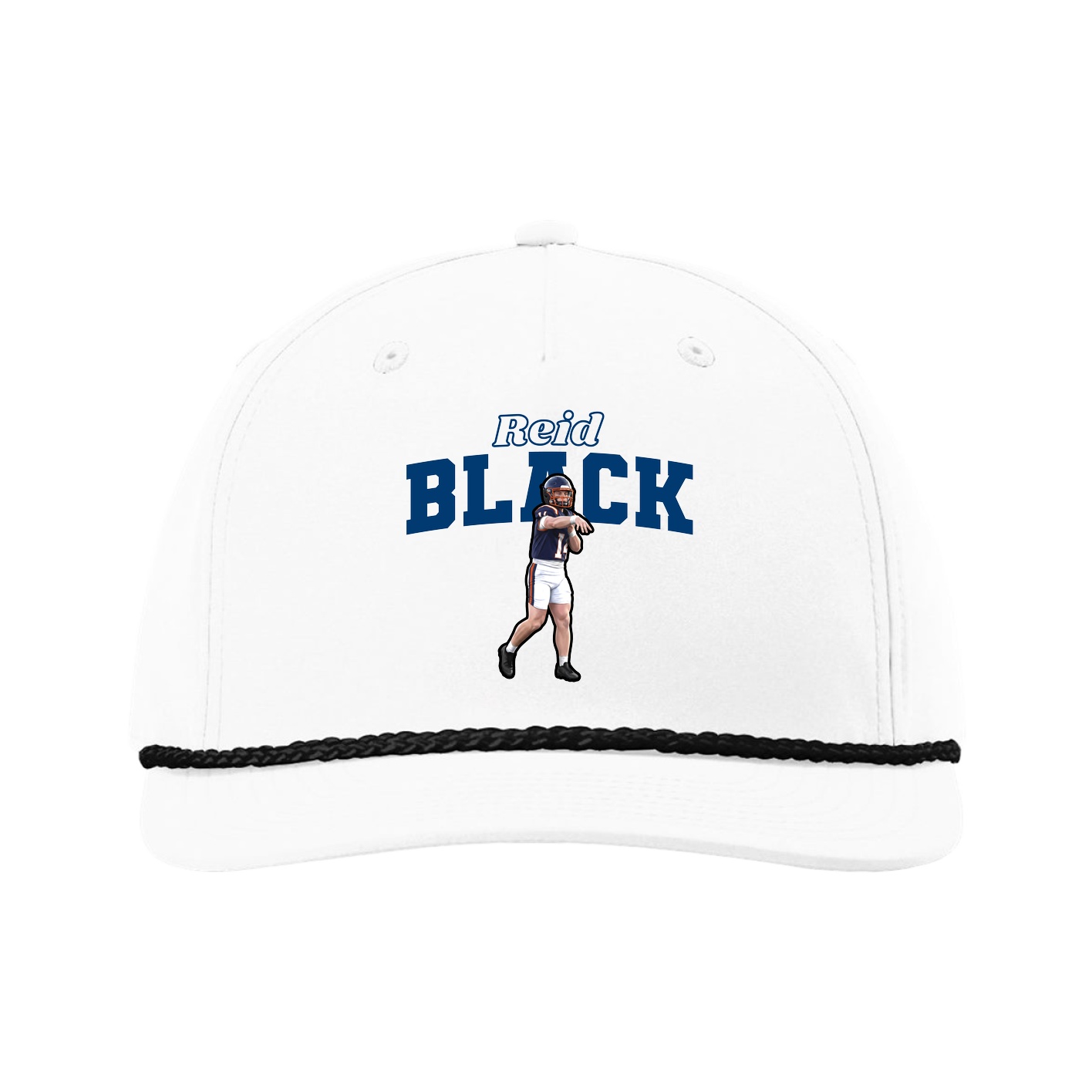 Five-Panel Classic Rope Cap — Name Arch in White