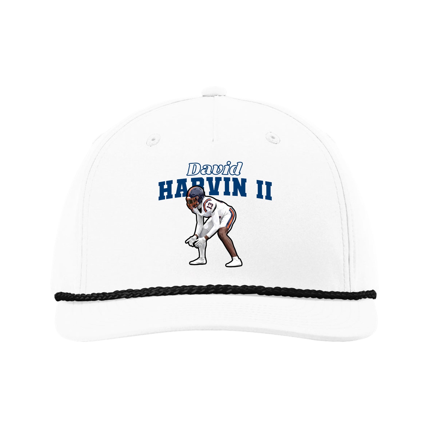 Five-Panel Classic Rope Cap — Name Arch in White