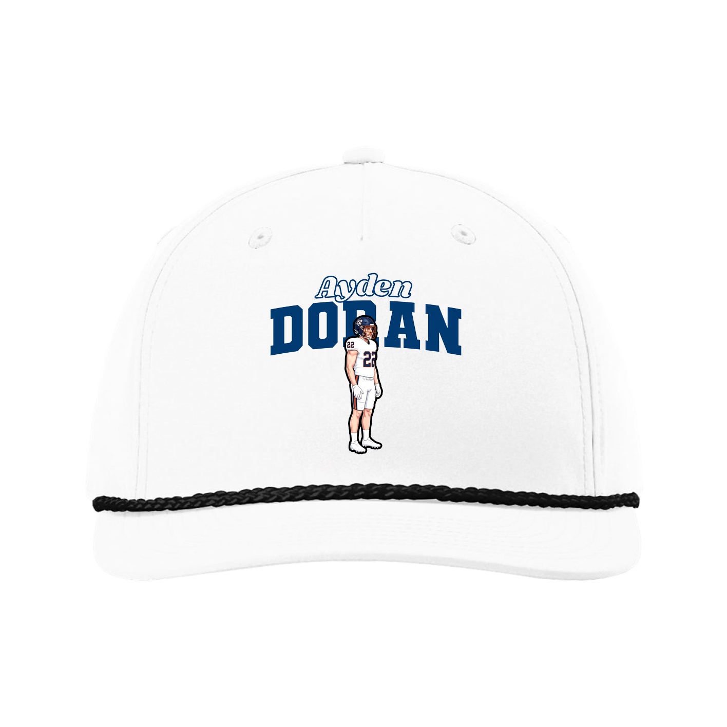Five-Panel Classic Rope Cap — Name Arch in White