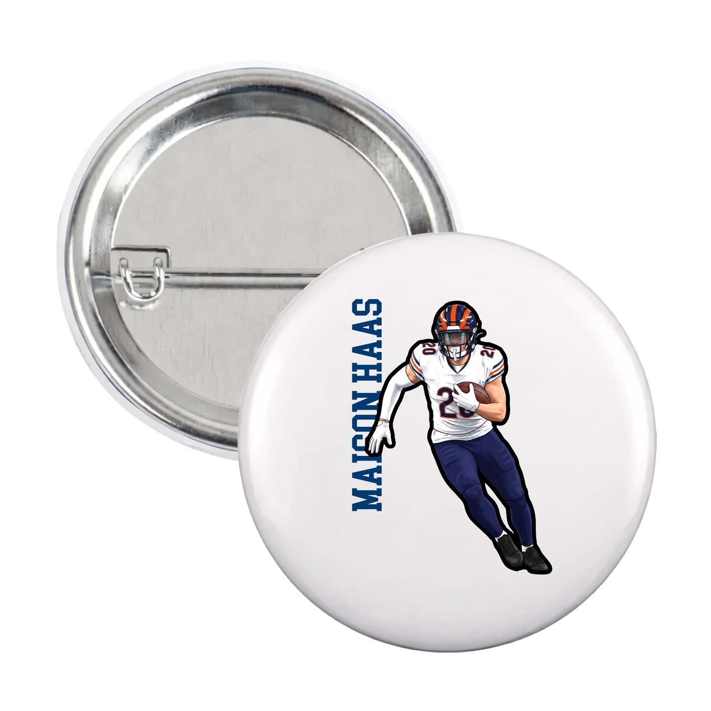 Game Day Button — Name Vertical in White
