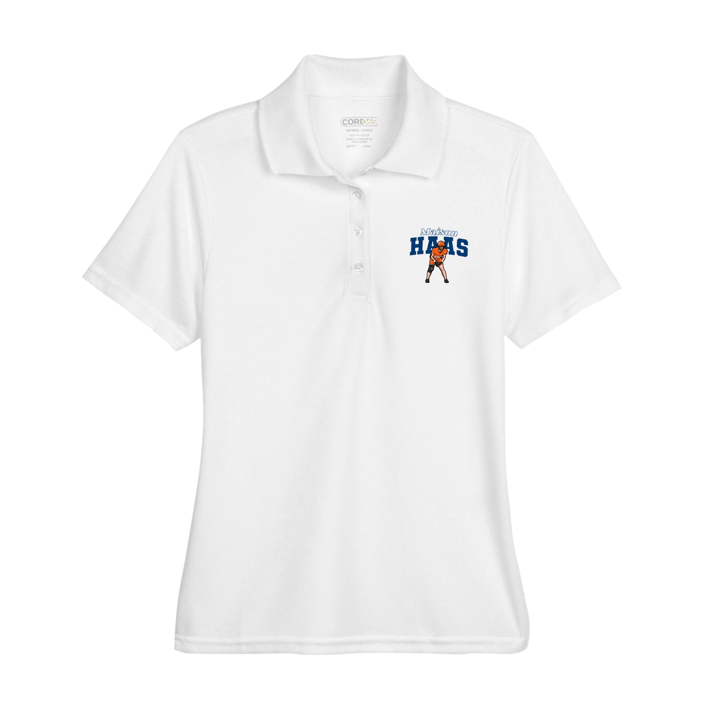 Womens Performance Polo — Name Arch in White