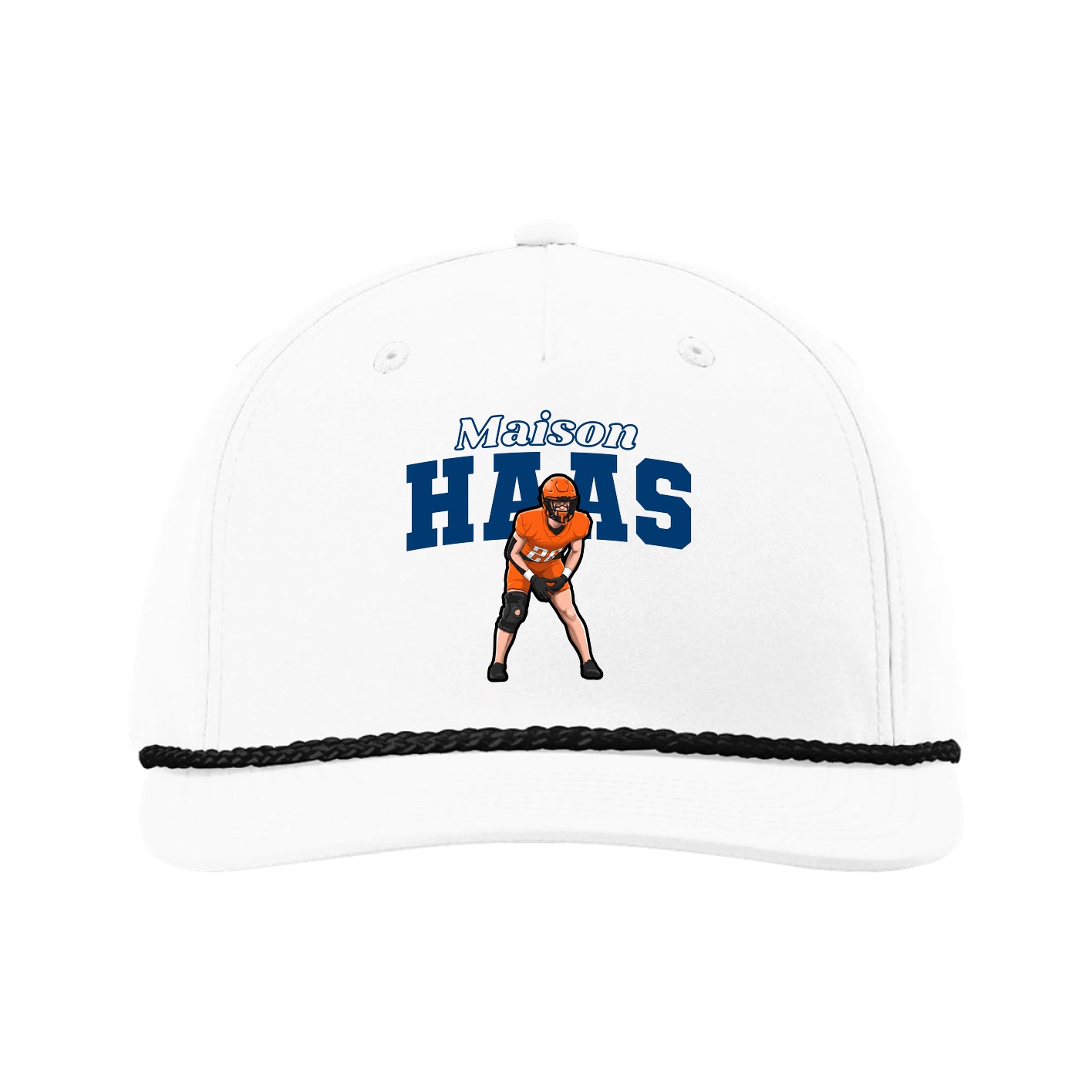 Five-Panel Classic Rope Cap — Name Arch in White