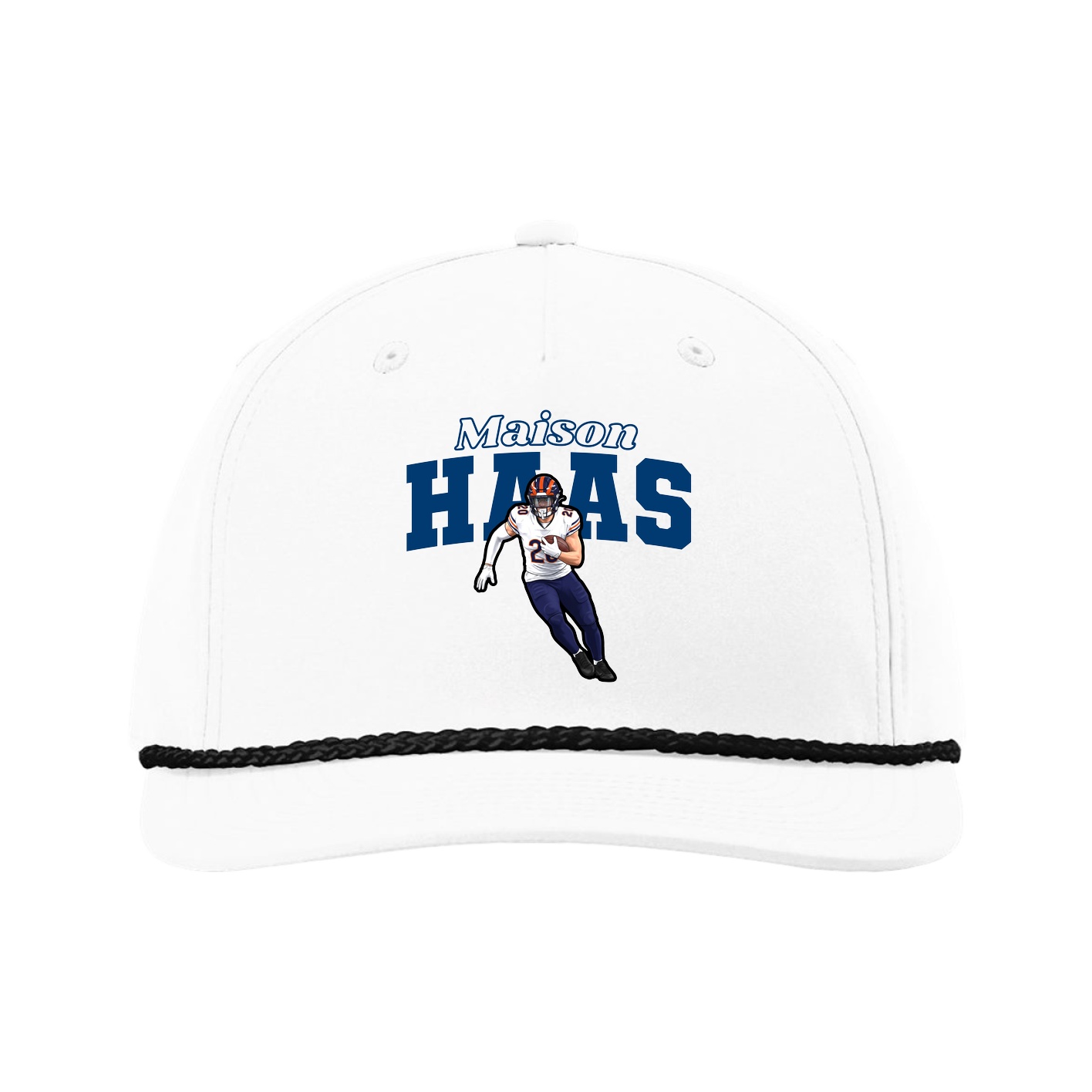 Five-Panel Classic Rope Cap — Name Arch in White