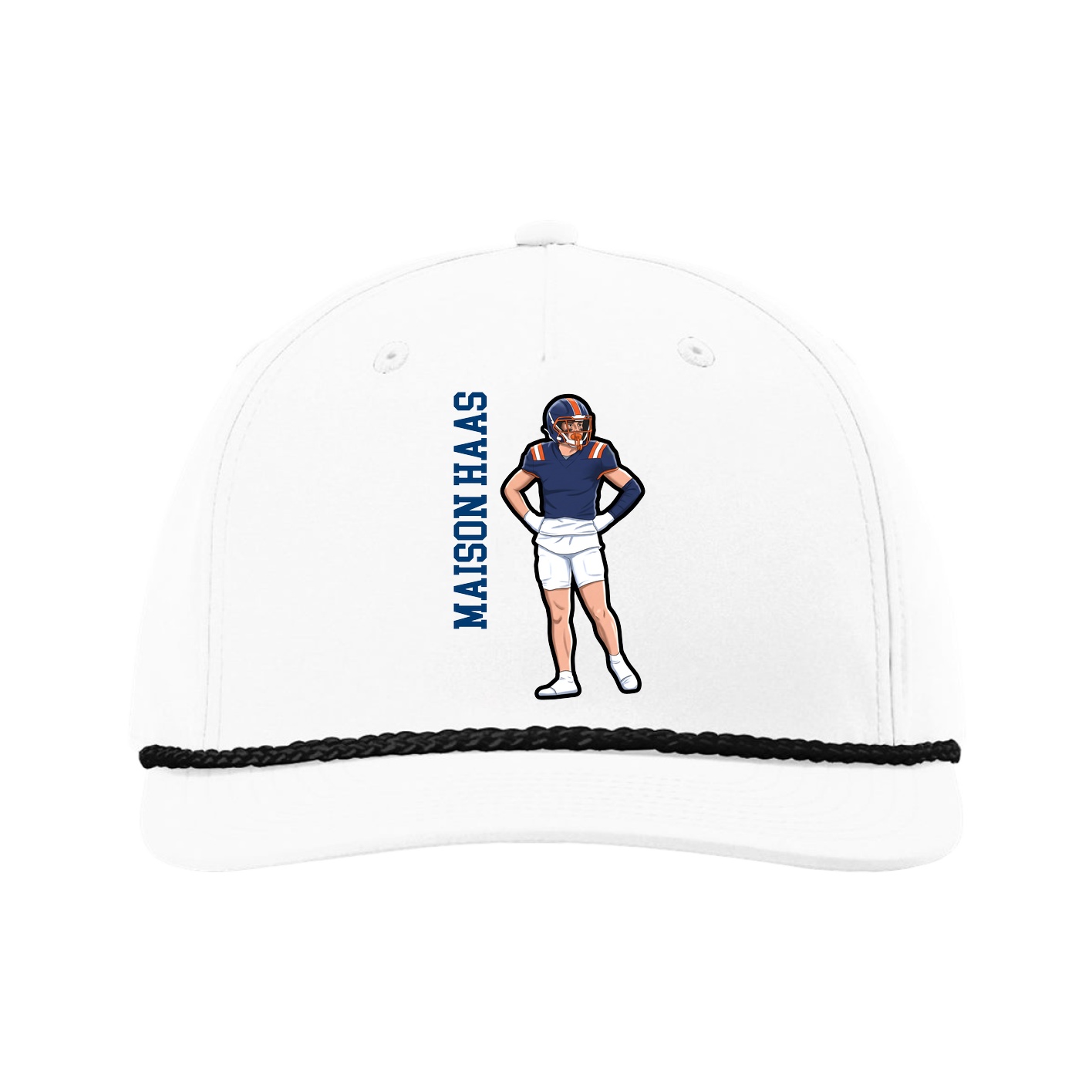 Five-Panel Classic Rope Cap — Name Vertical in White
