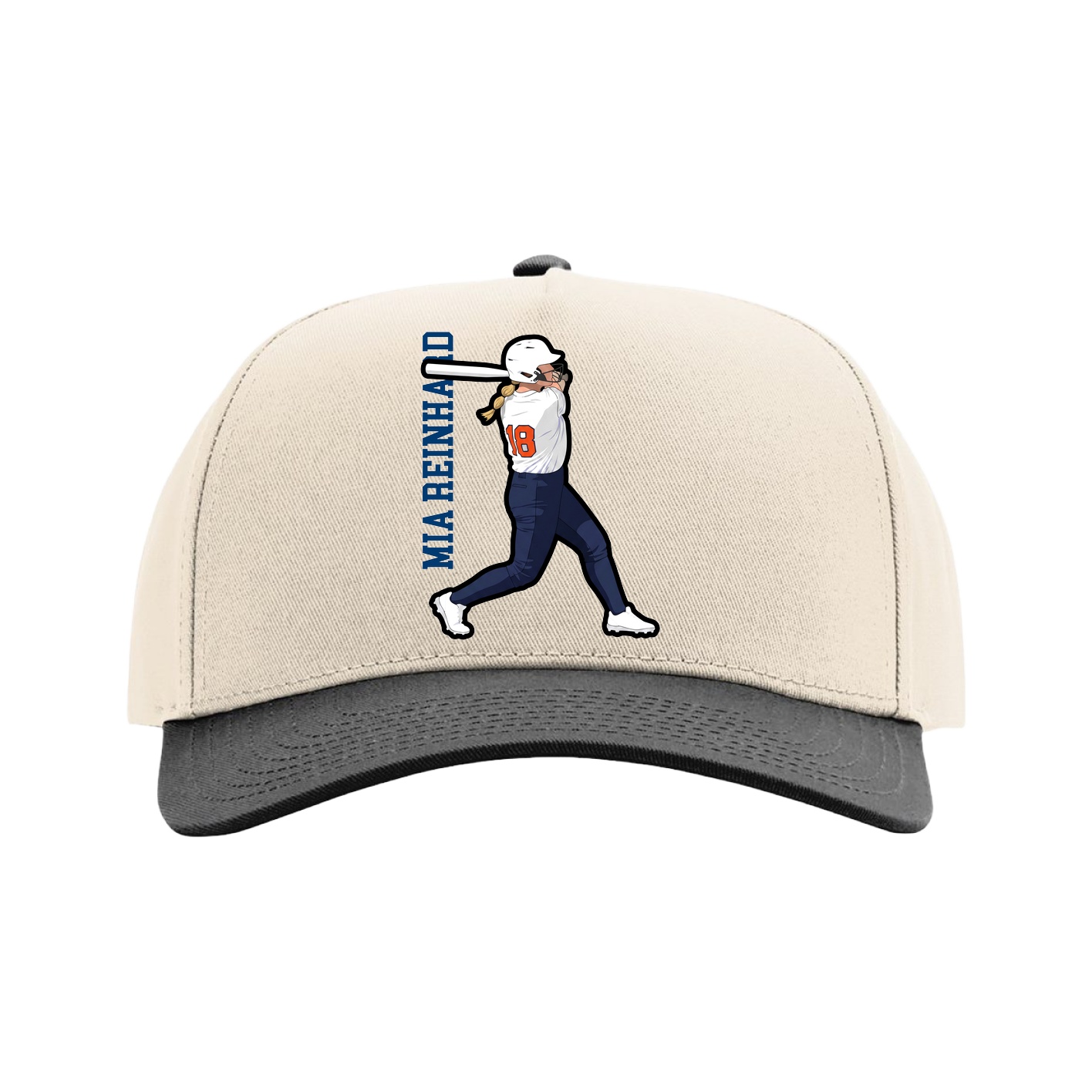 Full Fabric Five-Panel Champ Cap — Name Vertical in Cream/Black