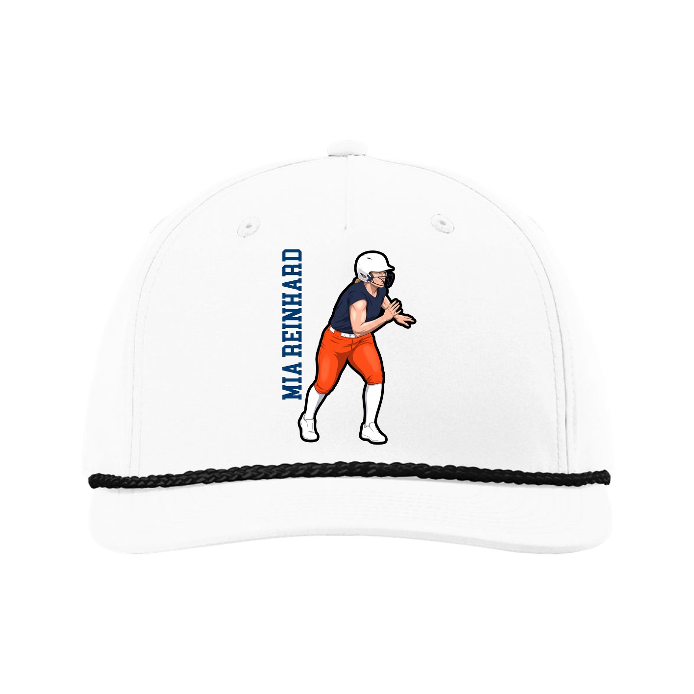 Five-Panel Classic Rope Cap — Name Vertical in White