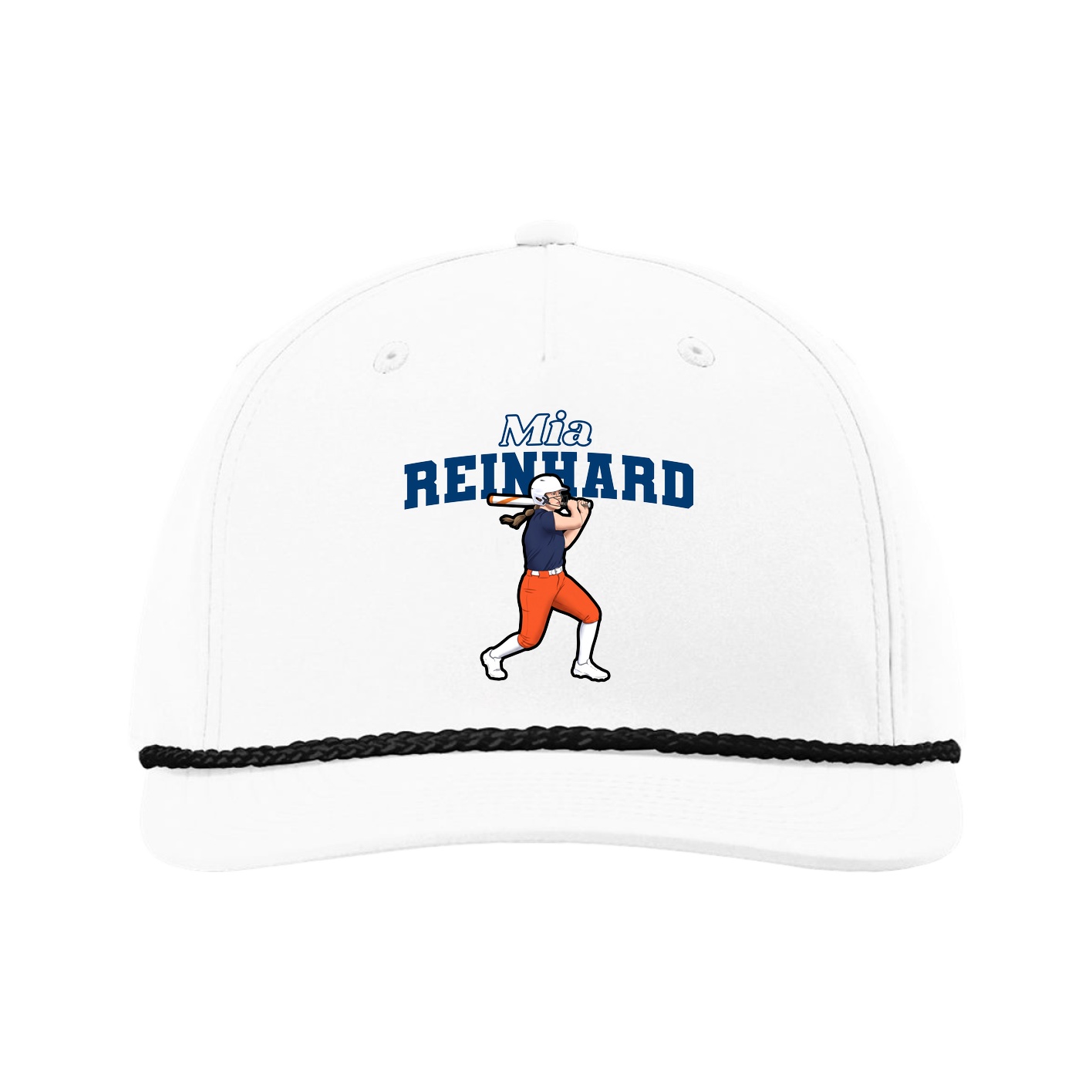 Five-Panel Classic Rope Cap — Name Arch in White