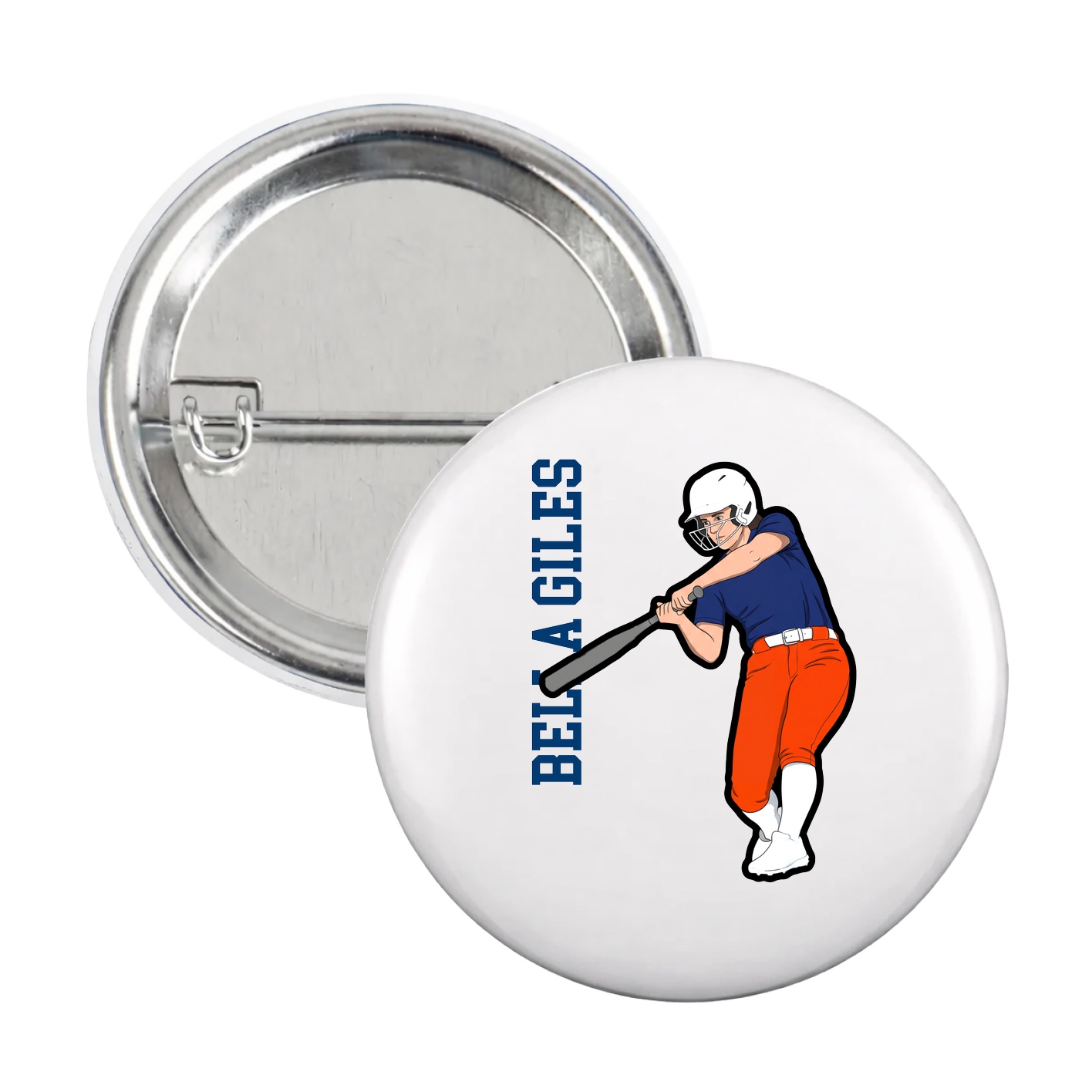 Game Day Button — Name Vertical in White