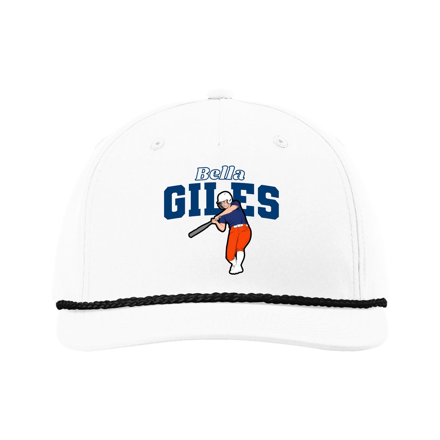 Five-Panel Classic Rope Cap — Name Arch in White