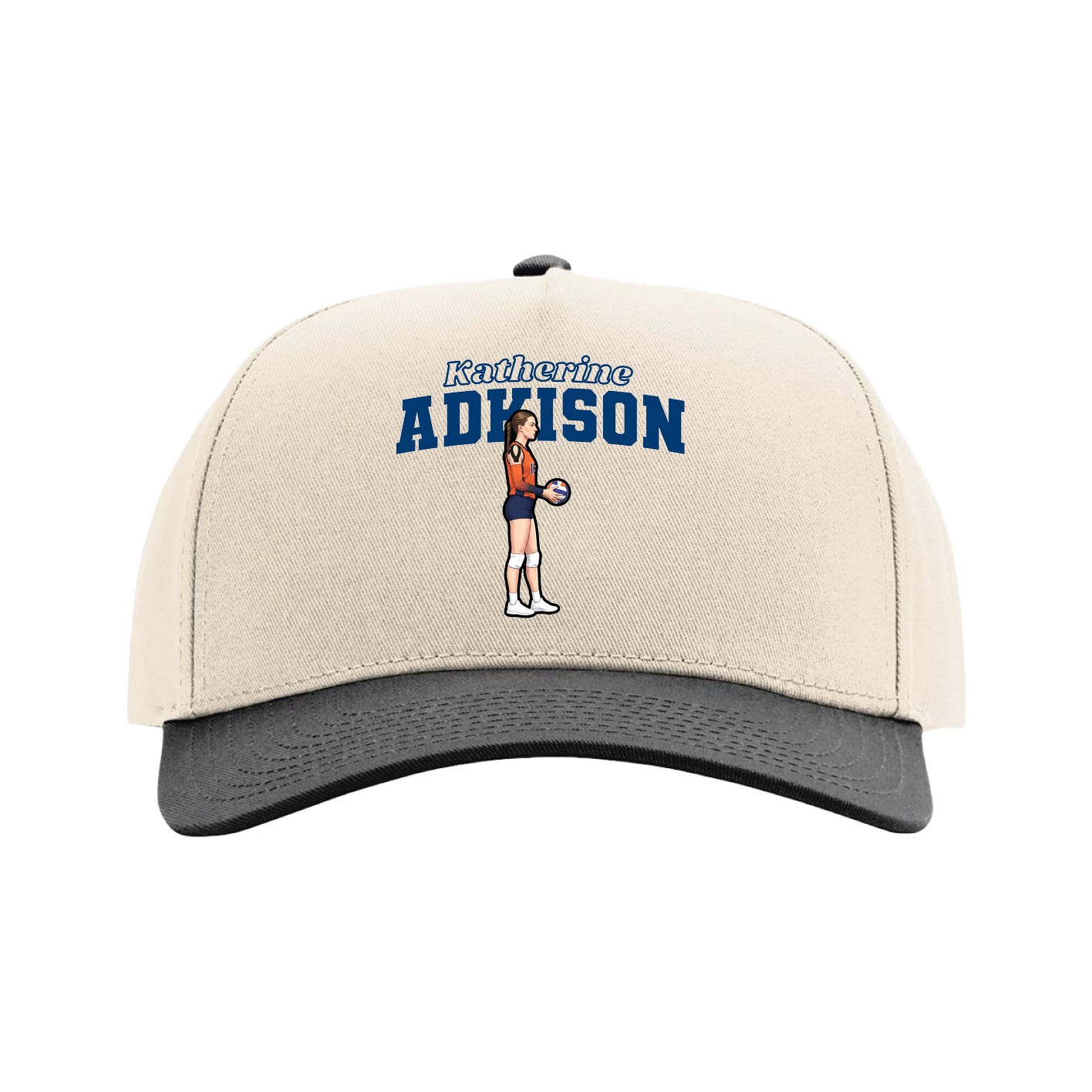 Full Fabric Five-Panel Champ Cap — Name Arch in Cream/Black