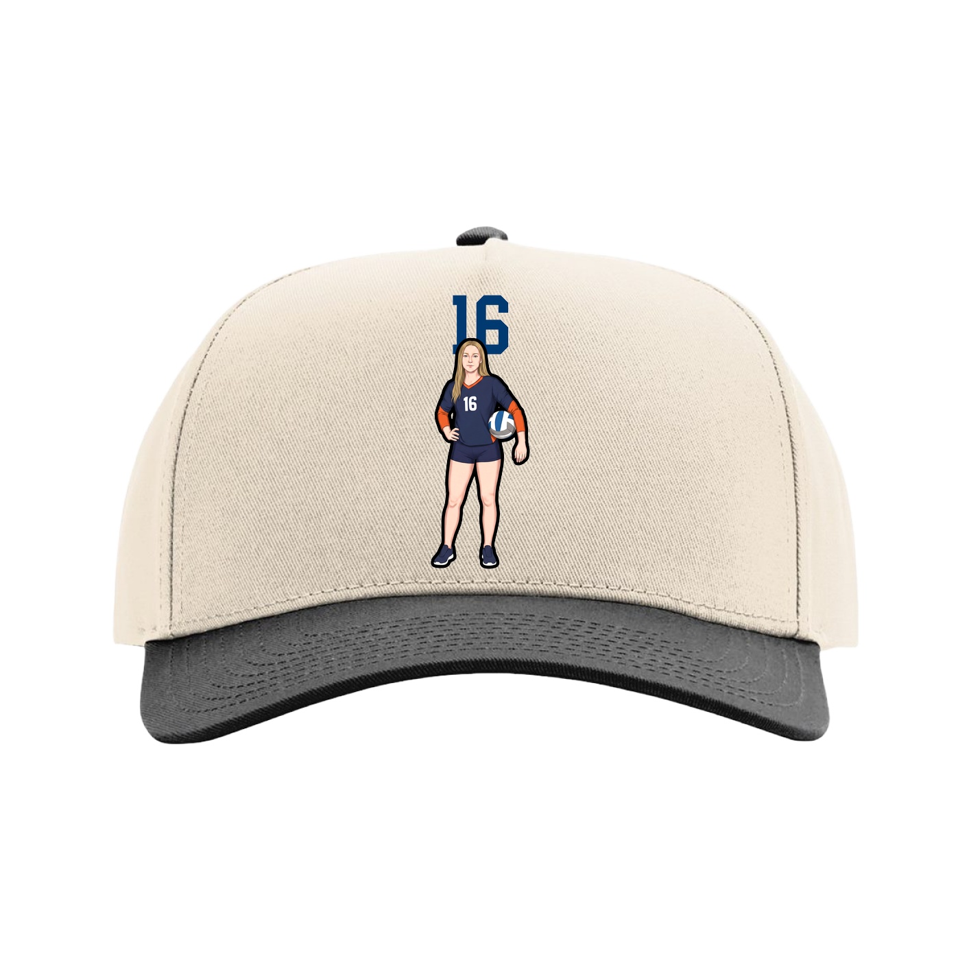 Full Fabric Five-Panel Champ Cap — Number Top in Cream/Black