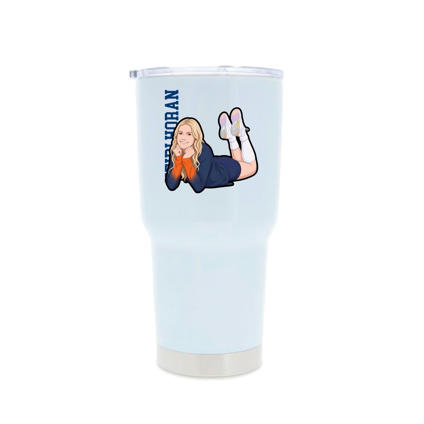 30oz Stainless Steel Tumbler — Name Vertical in White