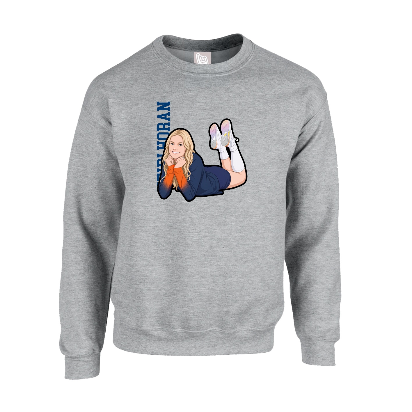 Fleece Crew — Name Vertical in Grey