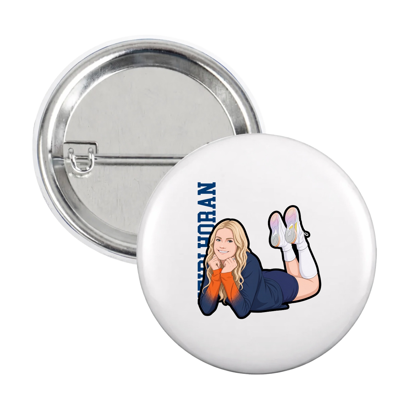 Game Day Button — Name Vertical in White