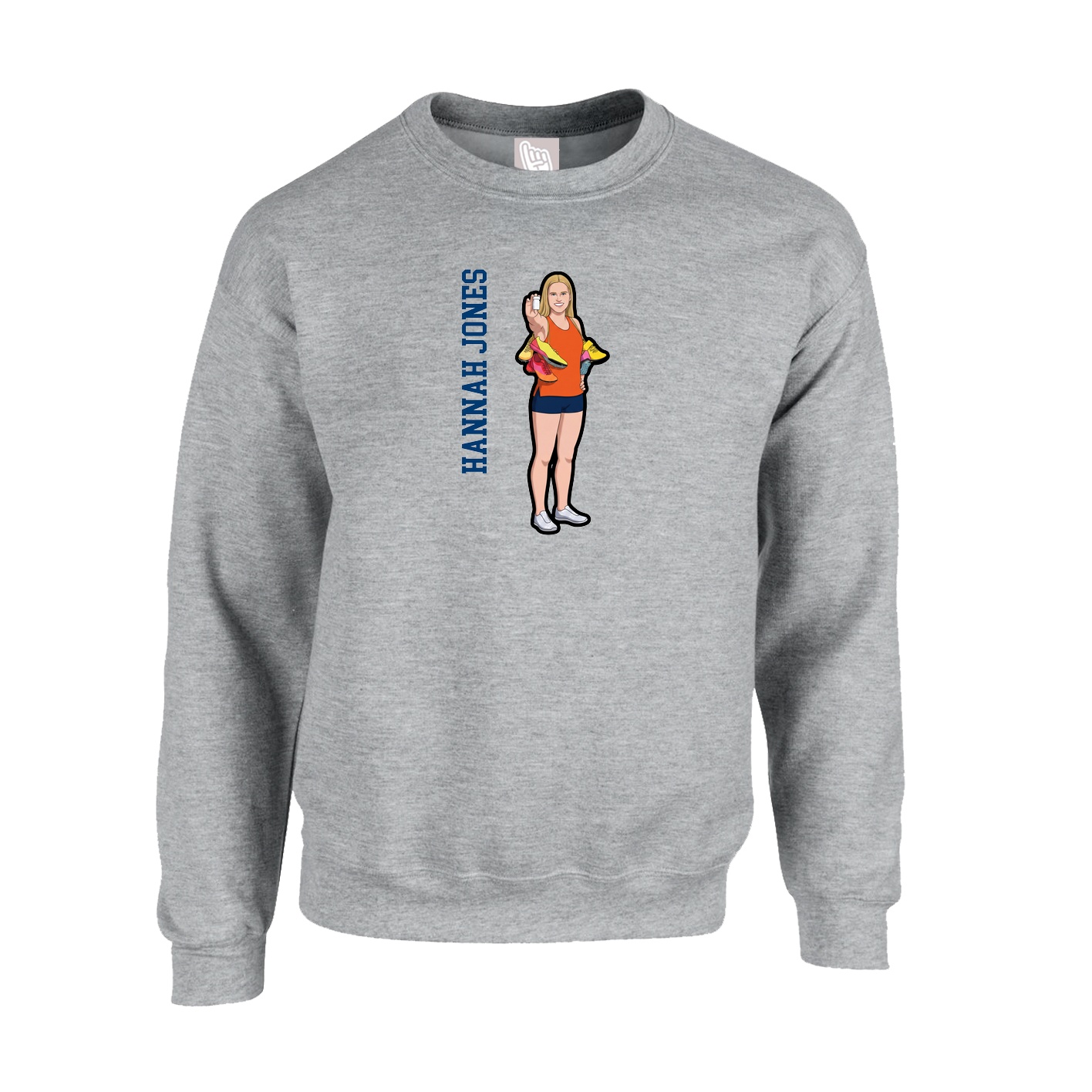 Fleece Crew — Name Vertical in Grey
