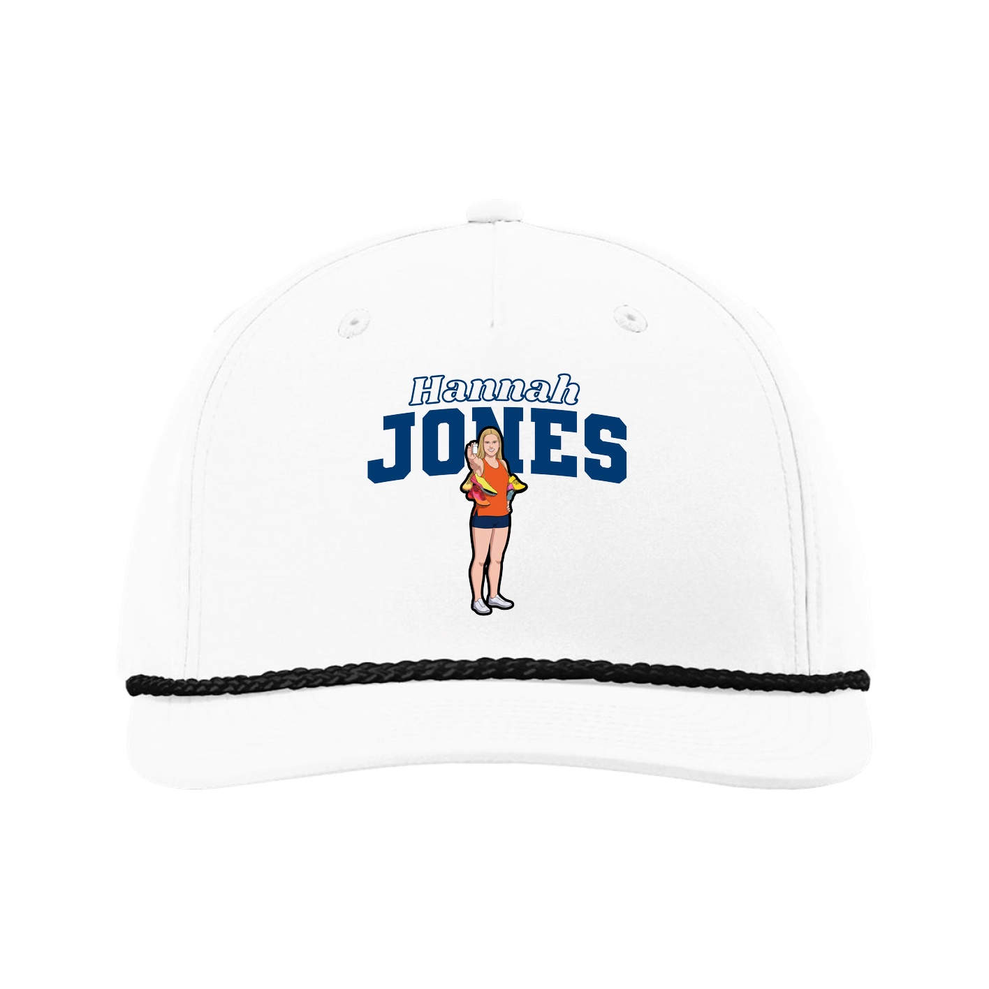 Five-Panel Classic Rope Cap — Name Arch in White