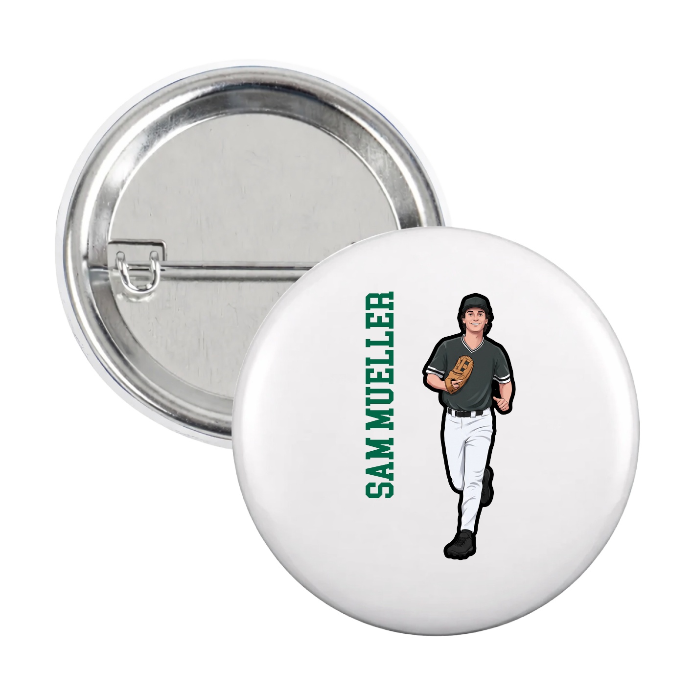 Game Day Button — Name Vertical in White