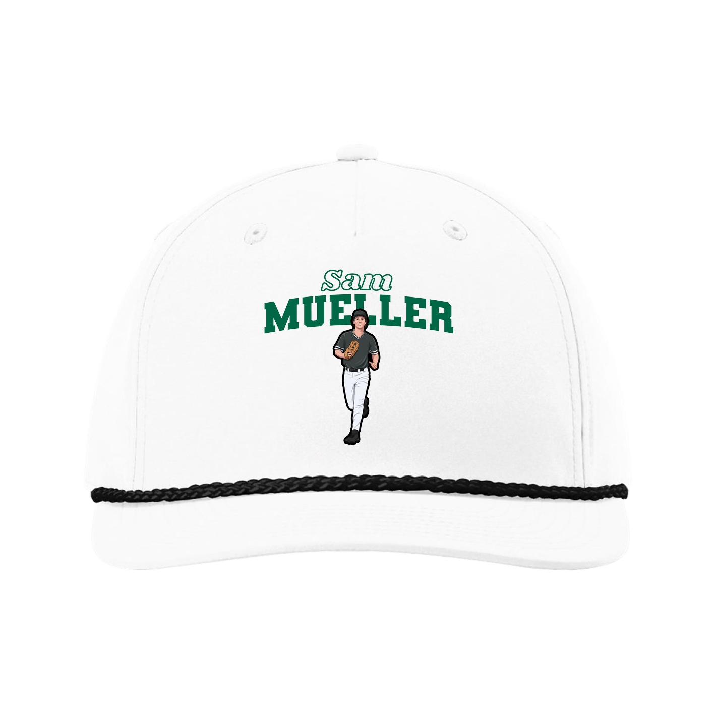 Five-Panel Classic Rope Cap — Name Arch in White