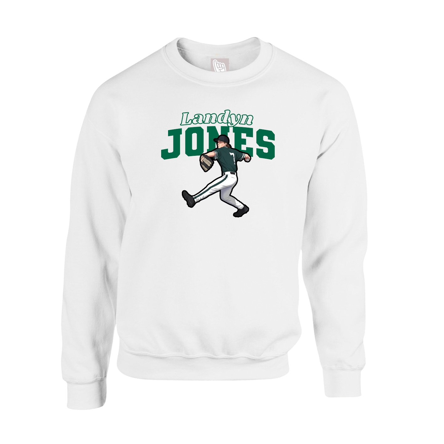 Fleece Crew — Name Arch in White