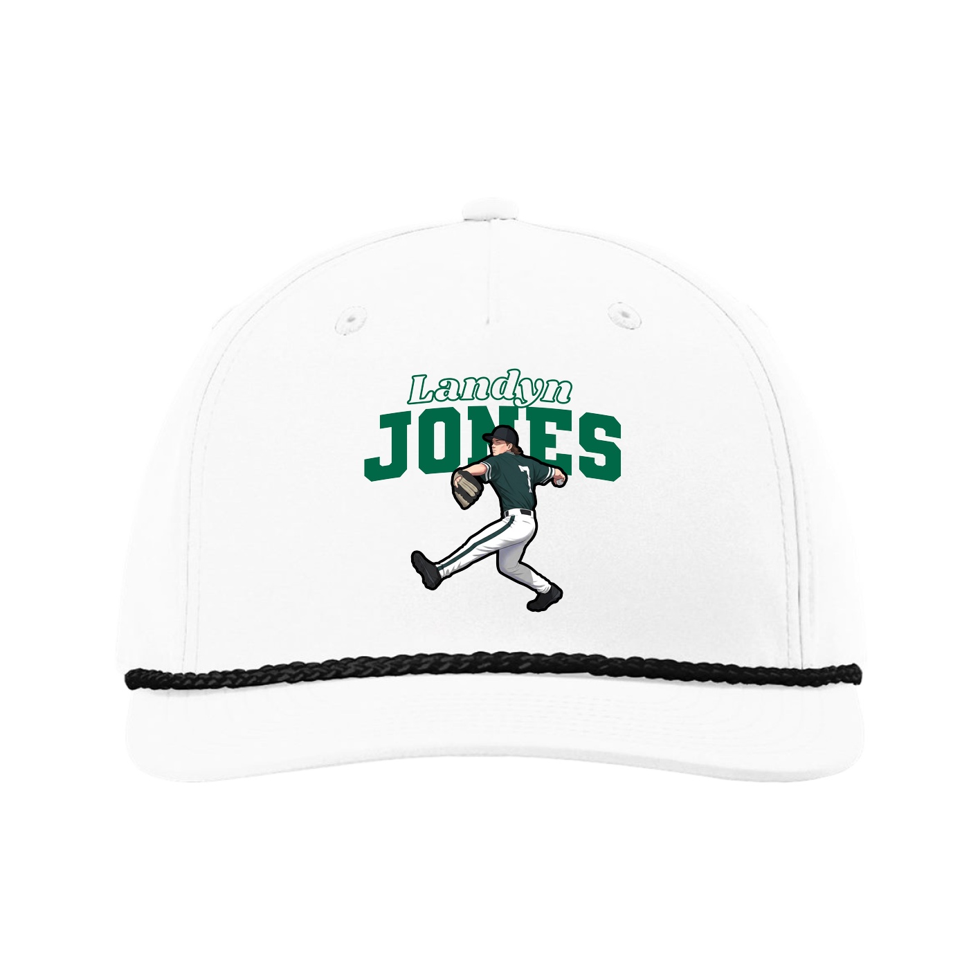 Five-Panel Classic Rope Cap — Name Arch in White