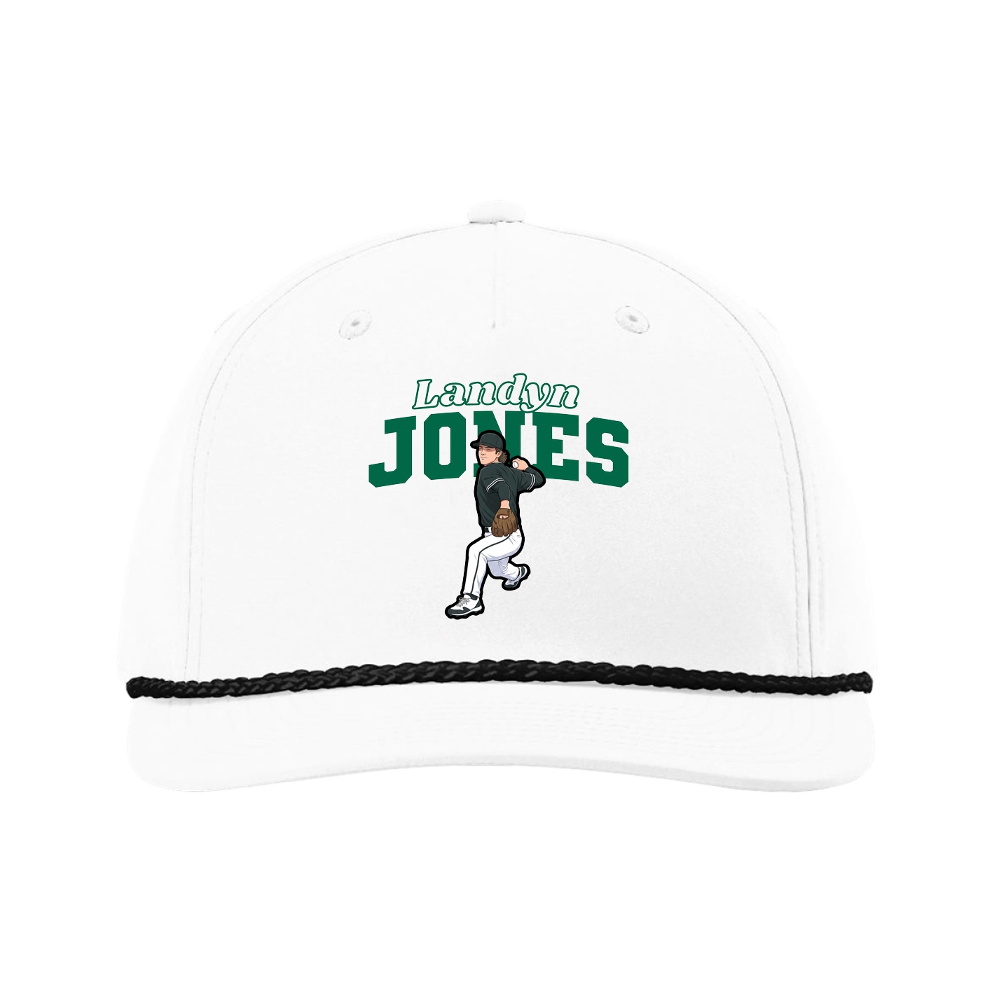 Five-Panel Classic Rope Cap — Name Arch in White