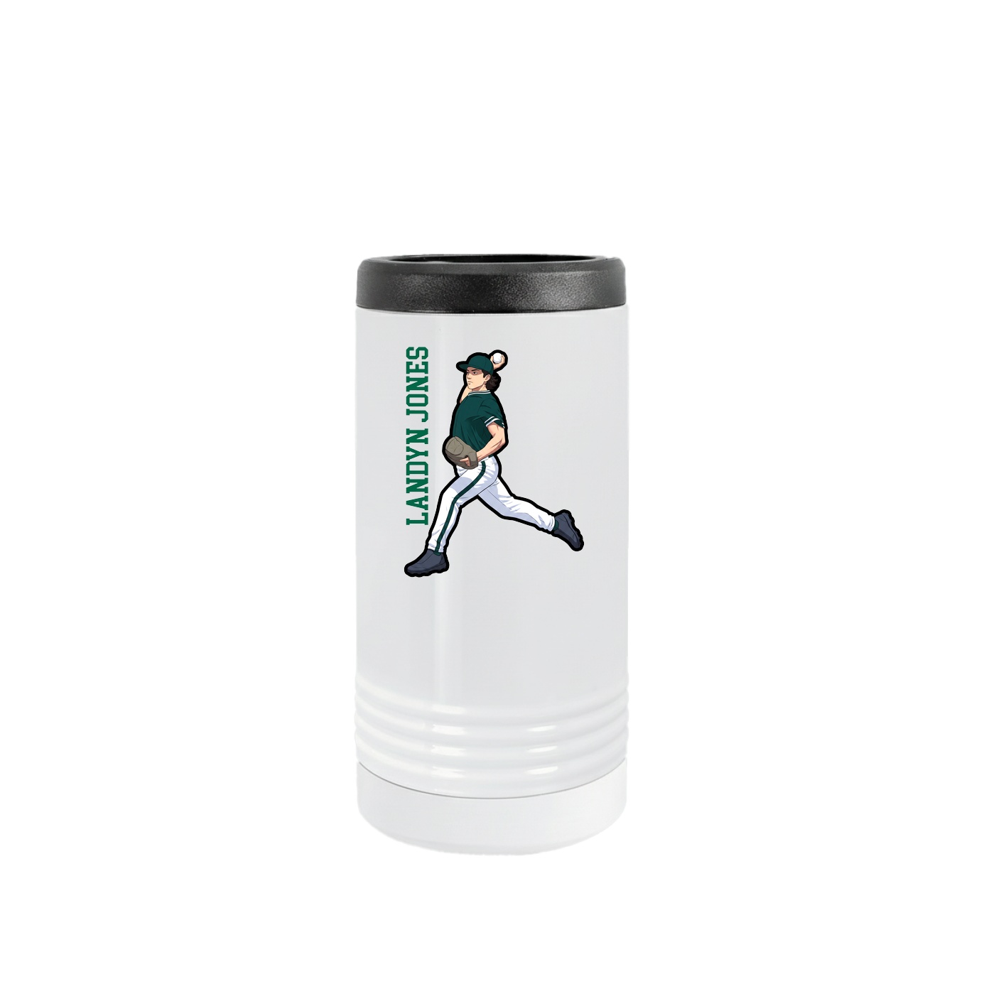 Slim Beverage Holder — Name Vertical in White