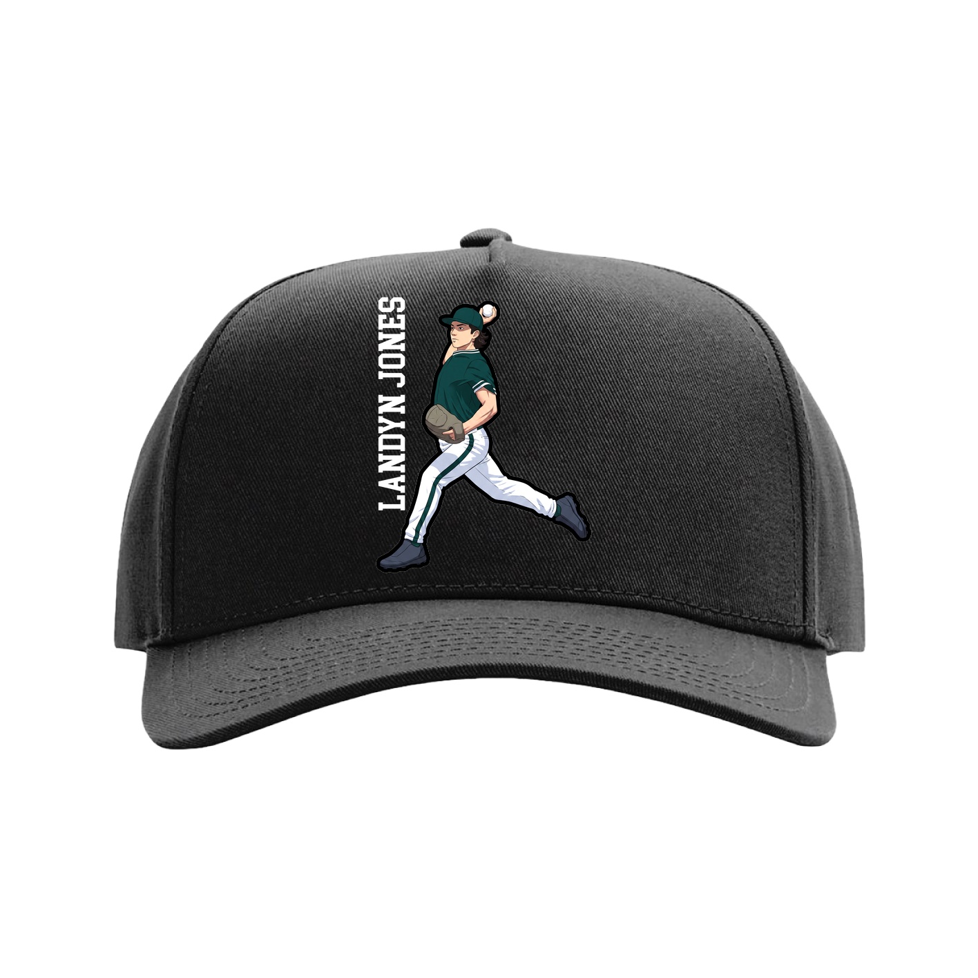 Full Fabric Five-Panel Champ Cap — Name Vertical in Black