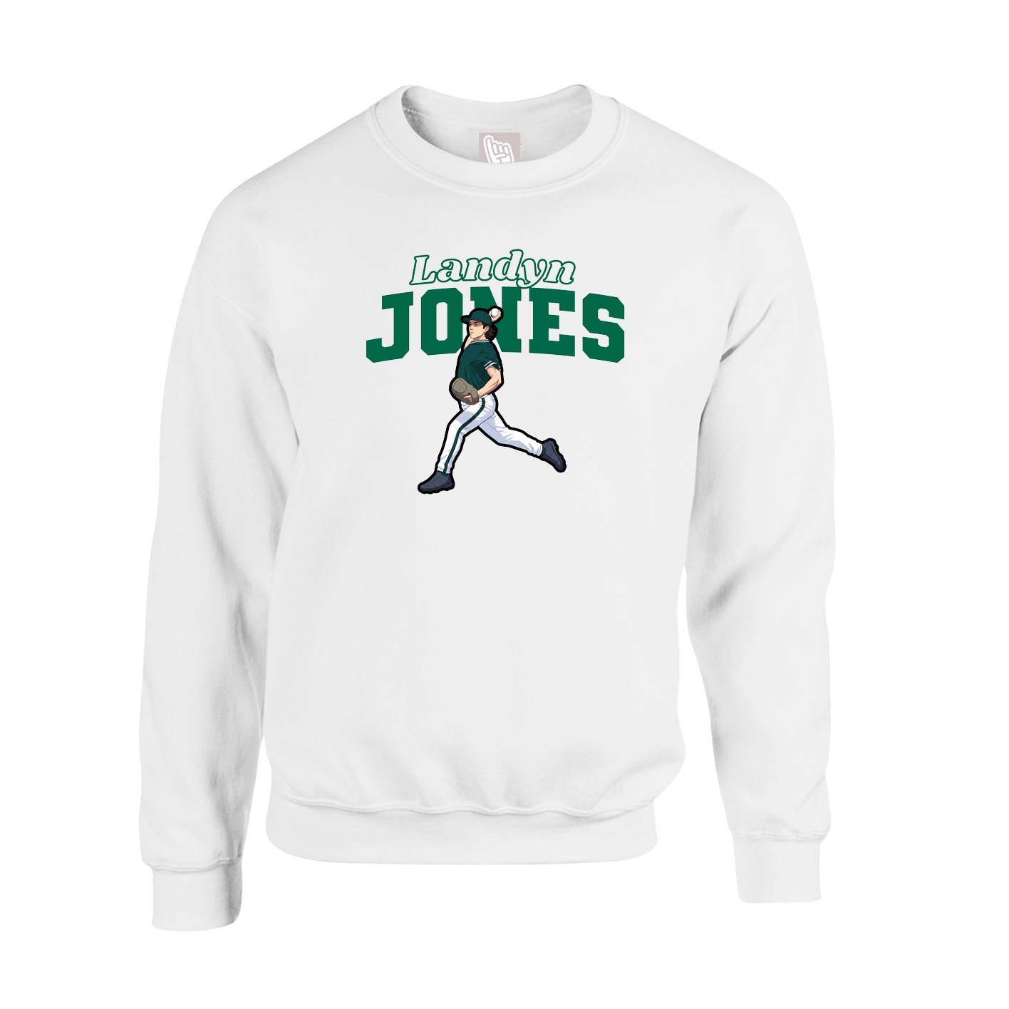 Fleece Crew — Name Arch in White